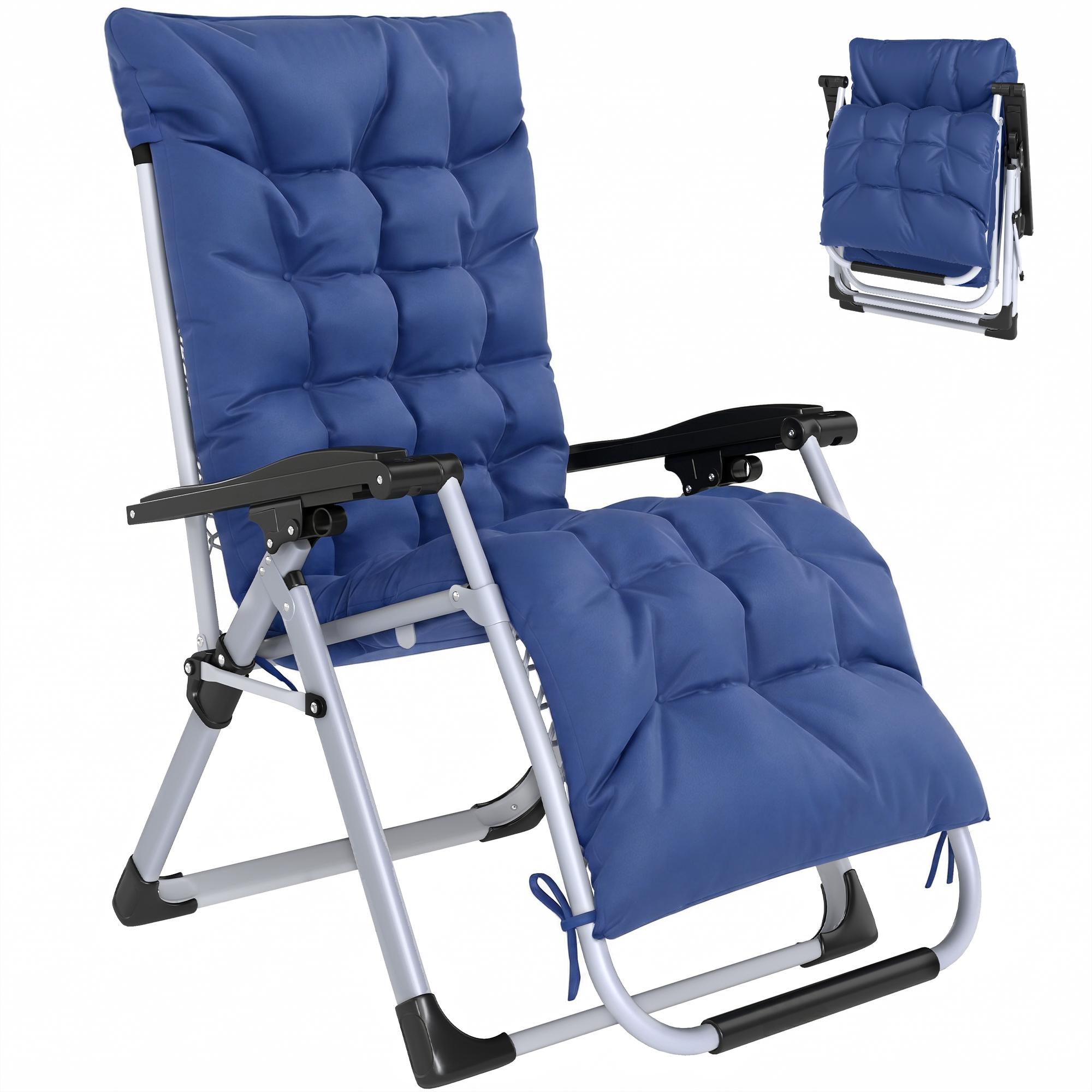Dark Blue Padded Lounger with Adjustable Zero Gravity Recline