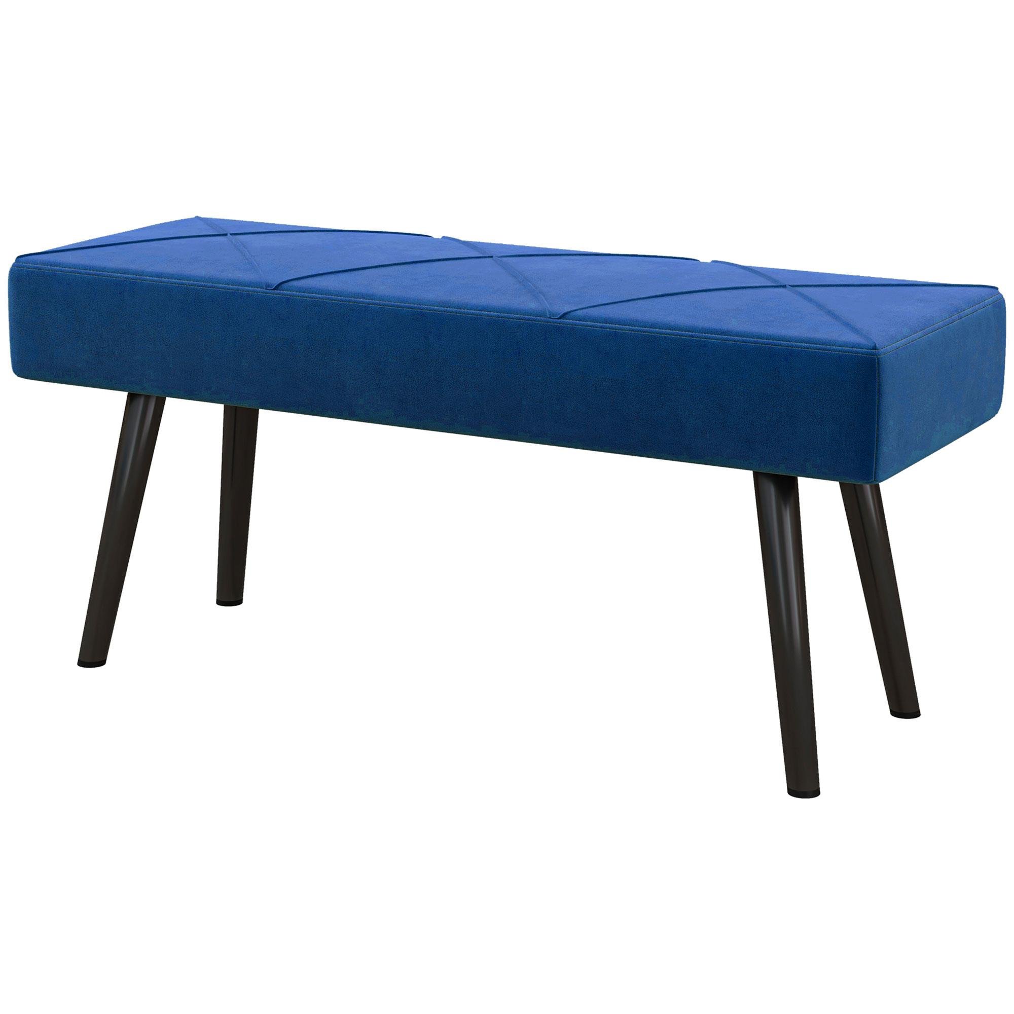 Dark Blue Upholstered Bench with Steel Legs, 39.4 Inch