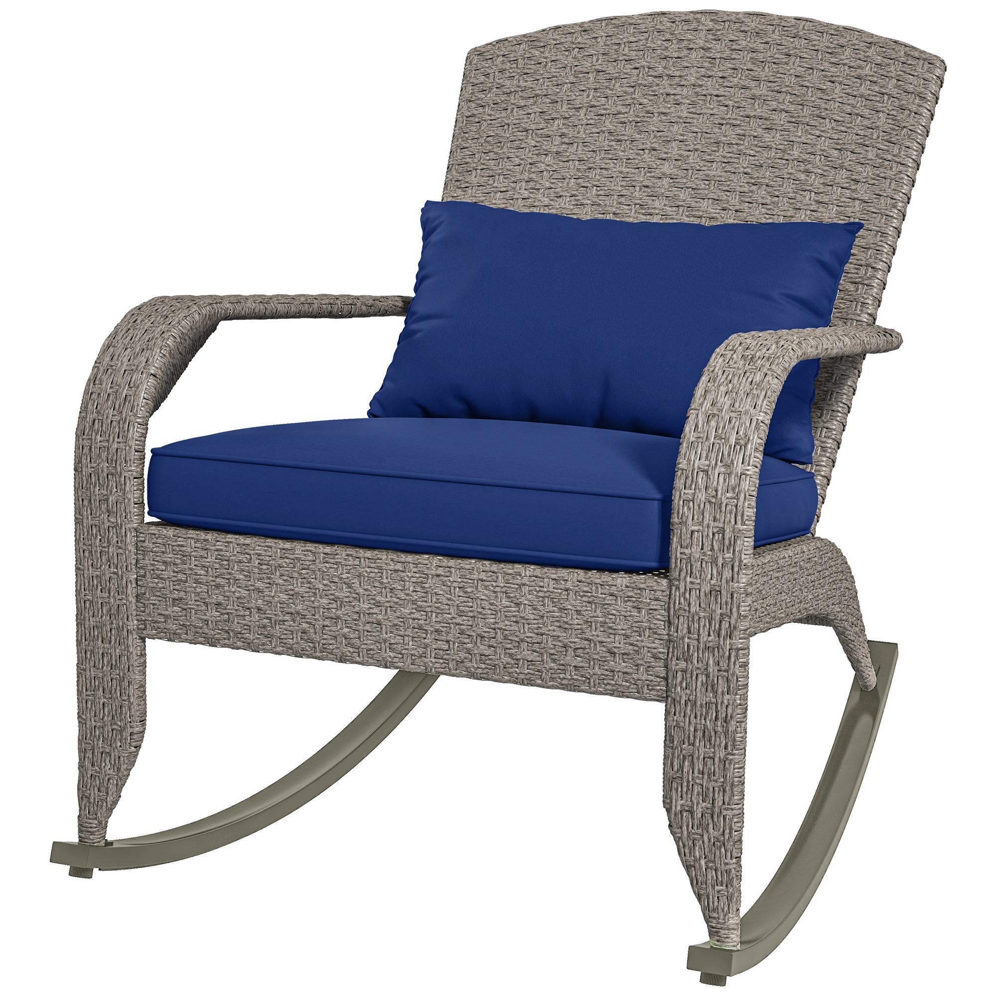 Dark Blue Wicker Rocking Chair with Cushion