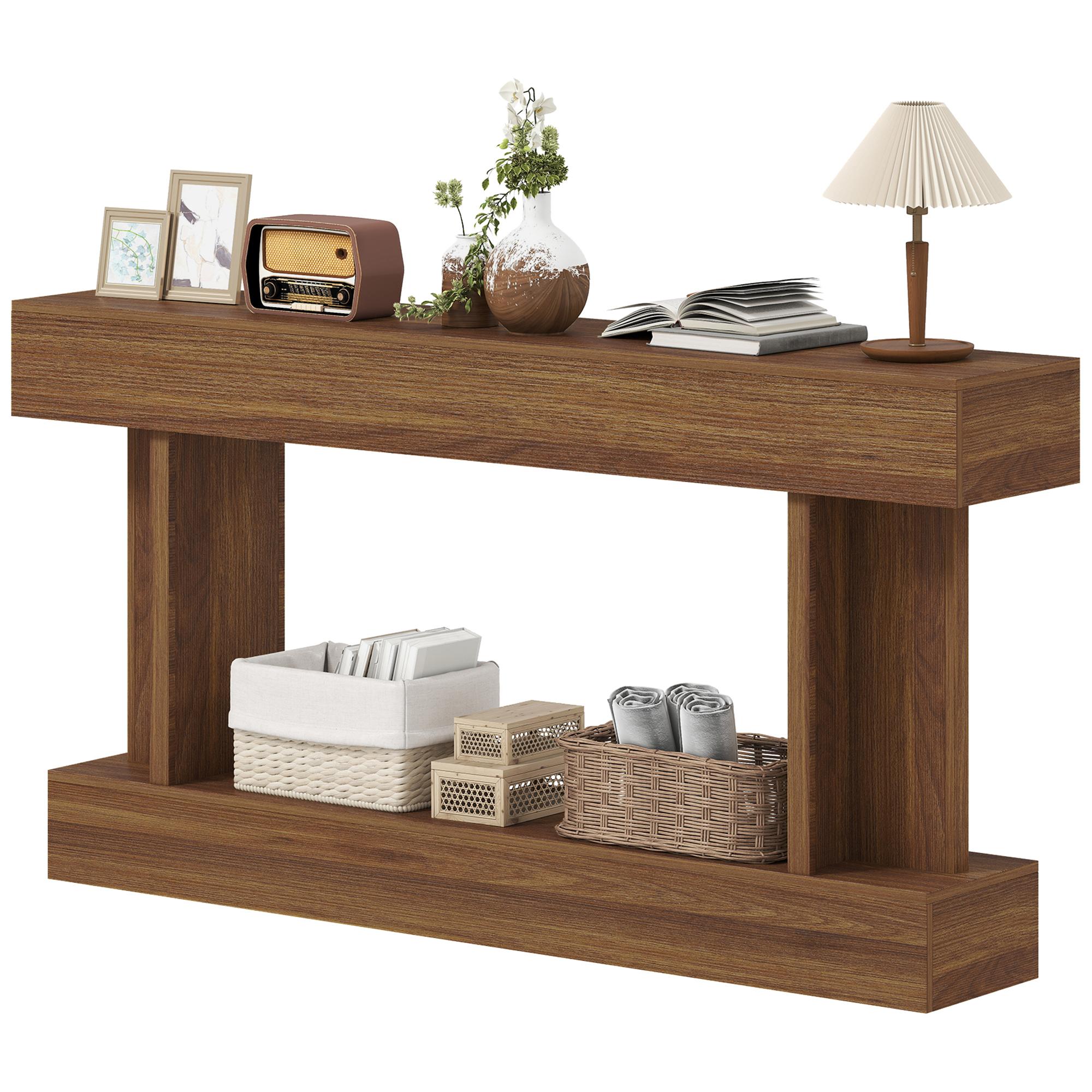 63 Inch Dark Brown Console Table with Open Shelf