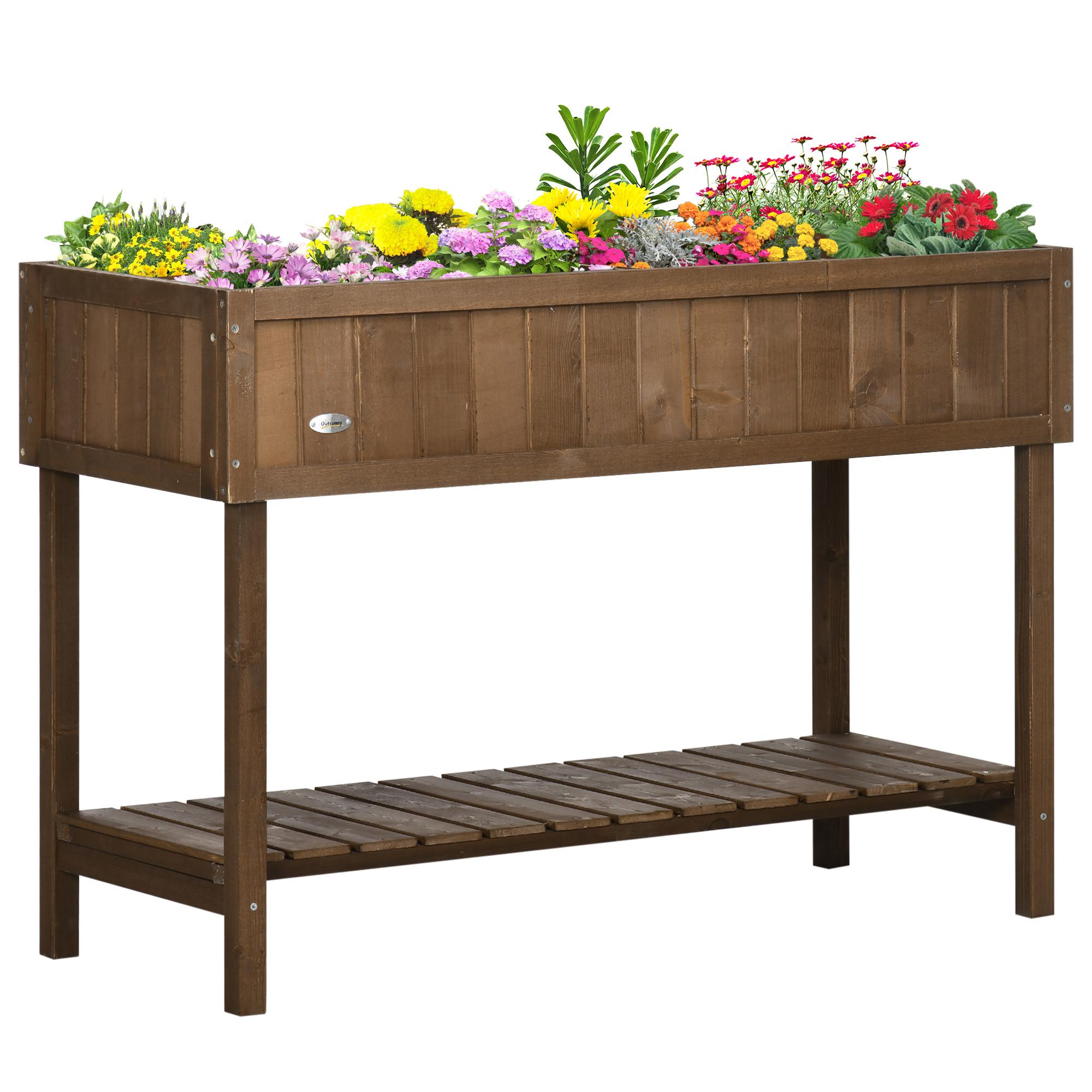 Brown Fir 8 Grid Bed with Storage Shelf, 30-Inch