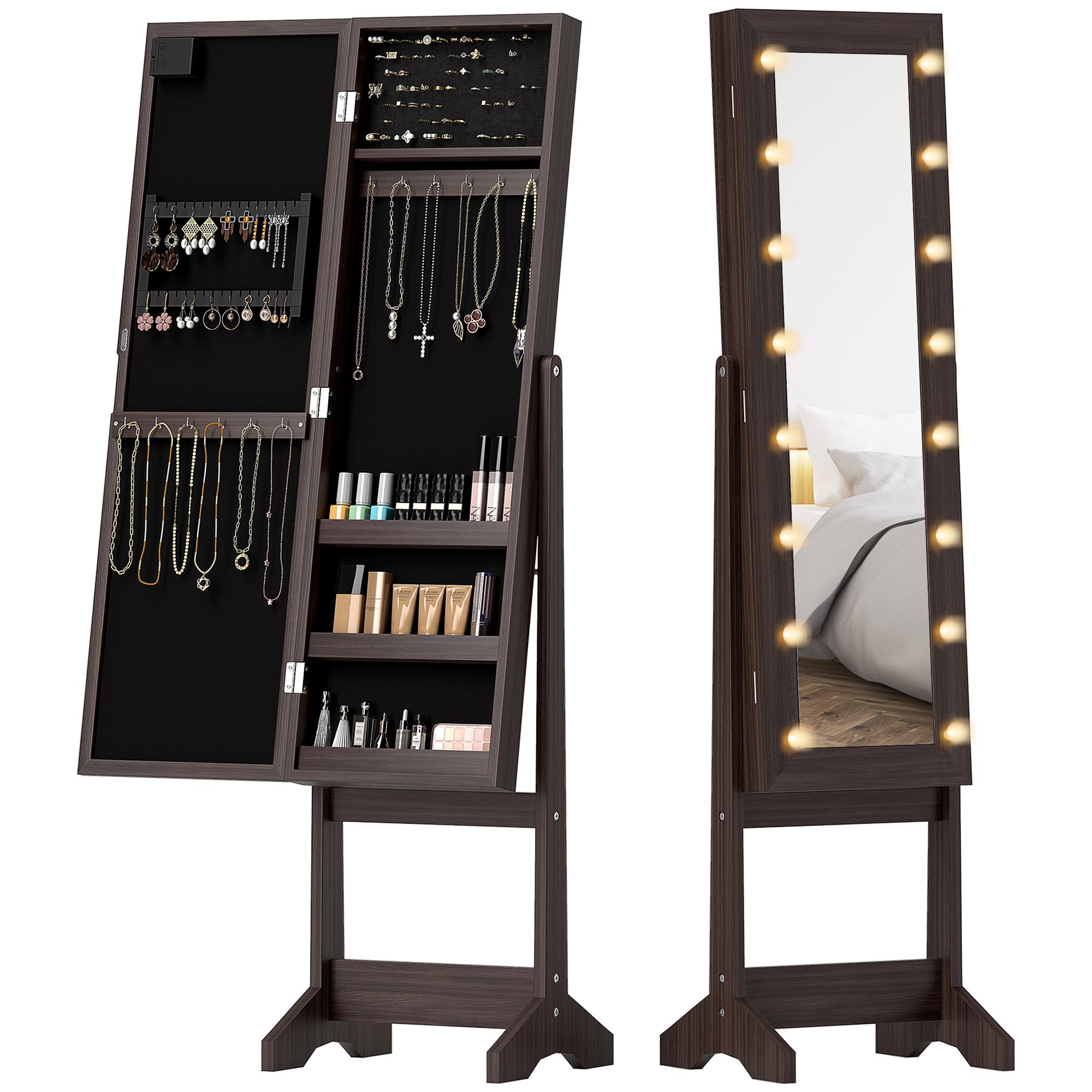 Dark Brown Jewellery Armoire with Lighted Mirror