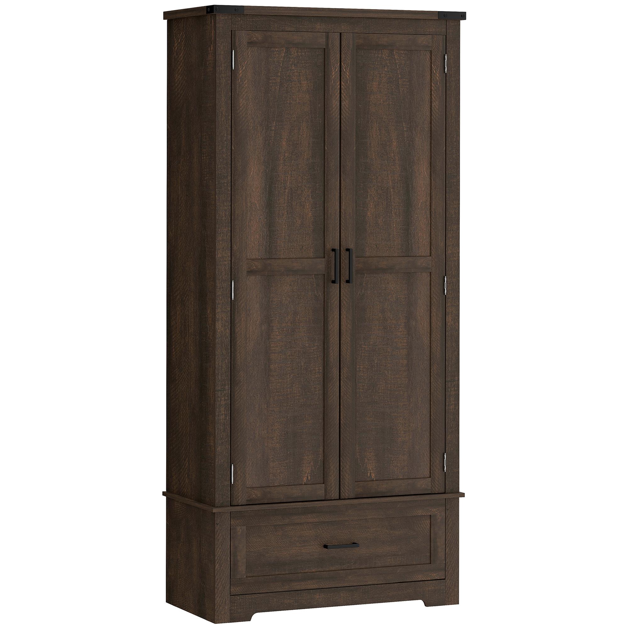 Dark Brown Pantry with Drawer, Adjustable Shelves