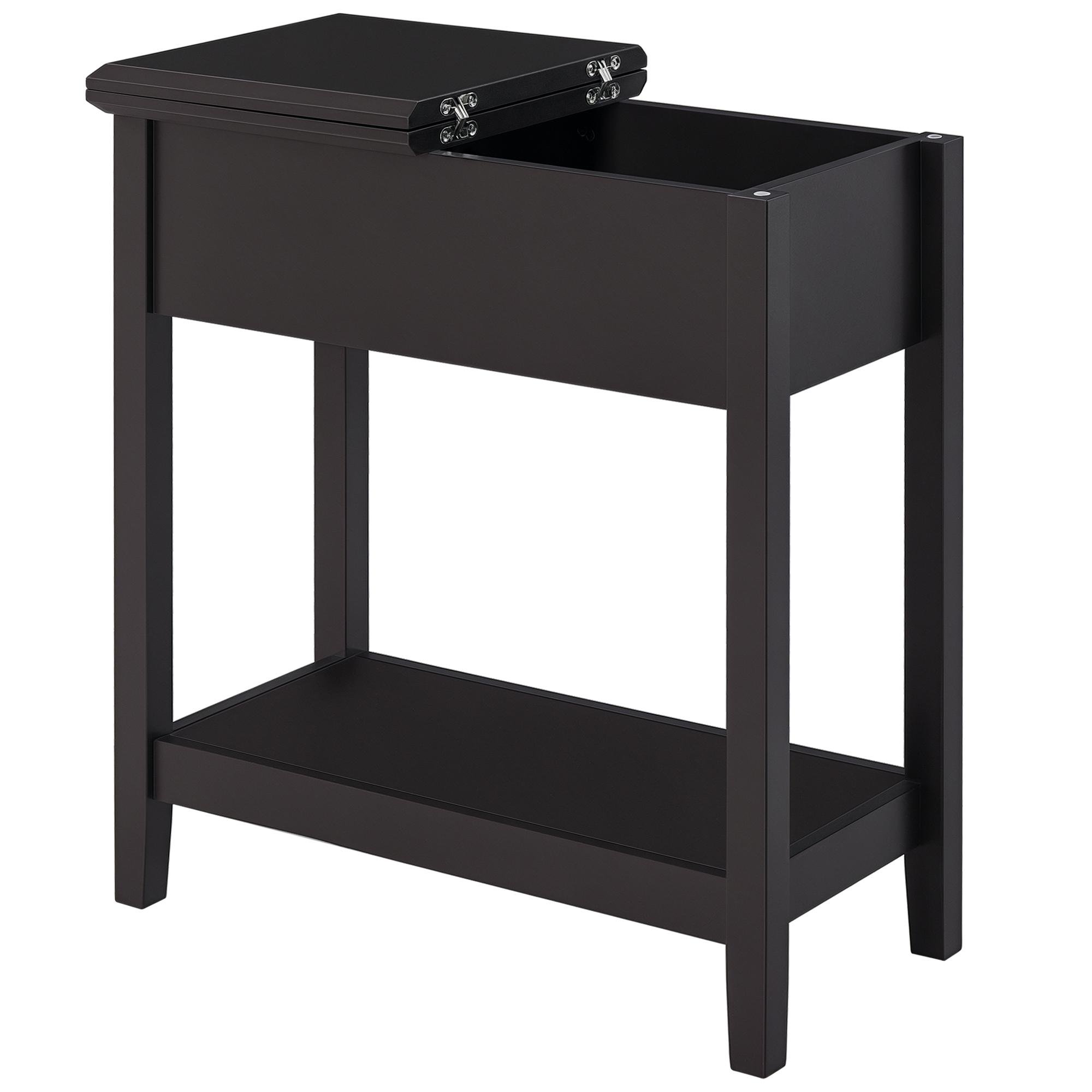 Dark Coffee Flip Top Table with Cabinet, 22.2-In Side Table