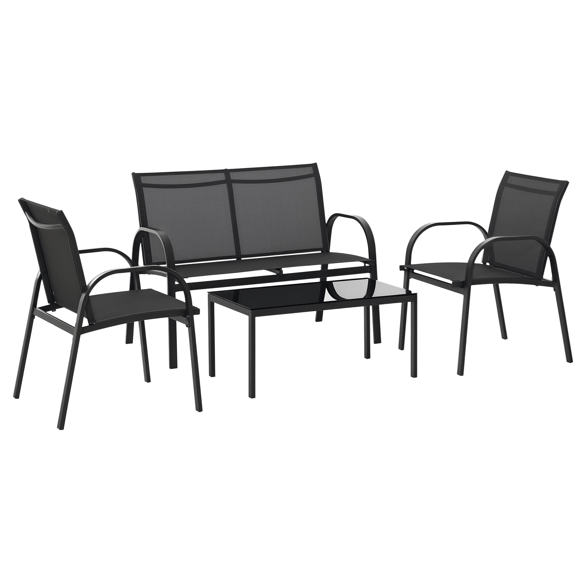 Dark Gray Steel Patio Set with Loveseat and Chairs