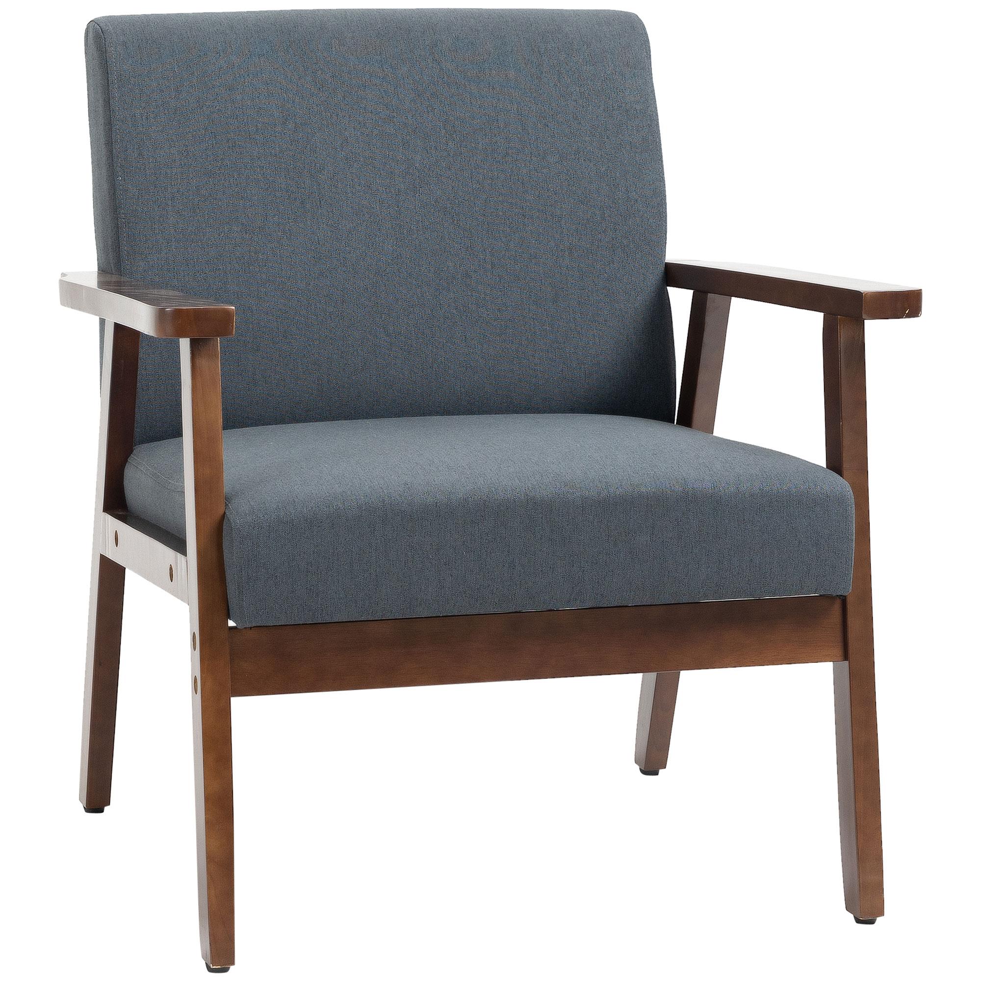 Dark Gray Linen Feel Armchair with Cushioned Seat