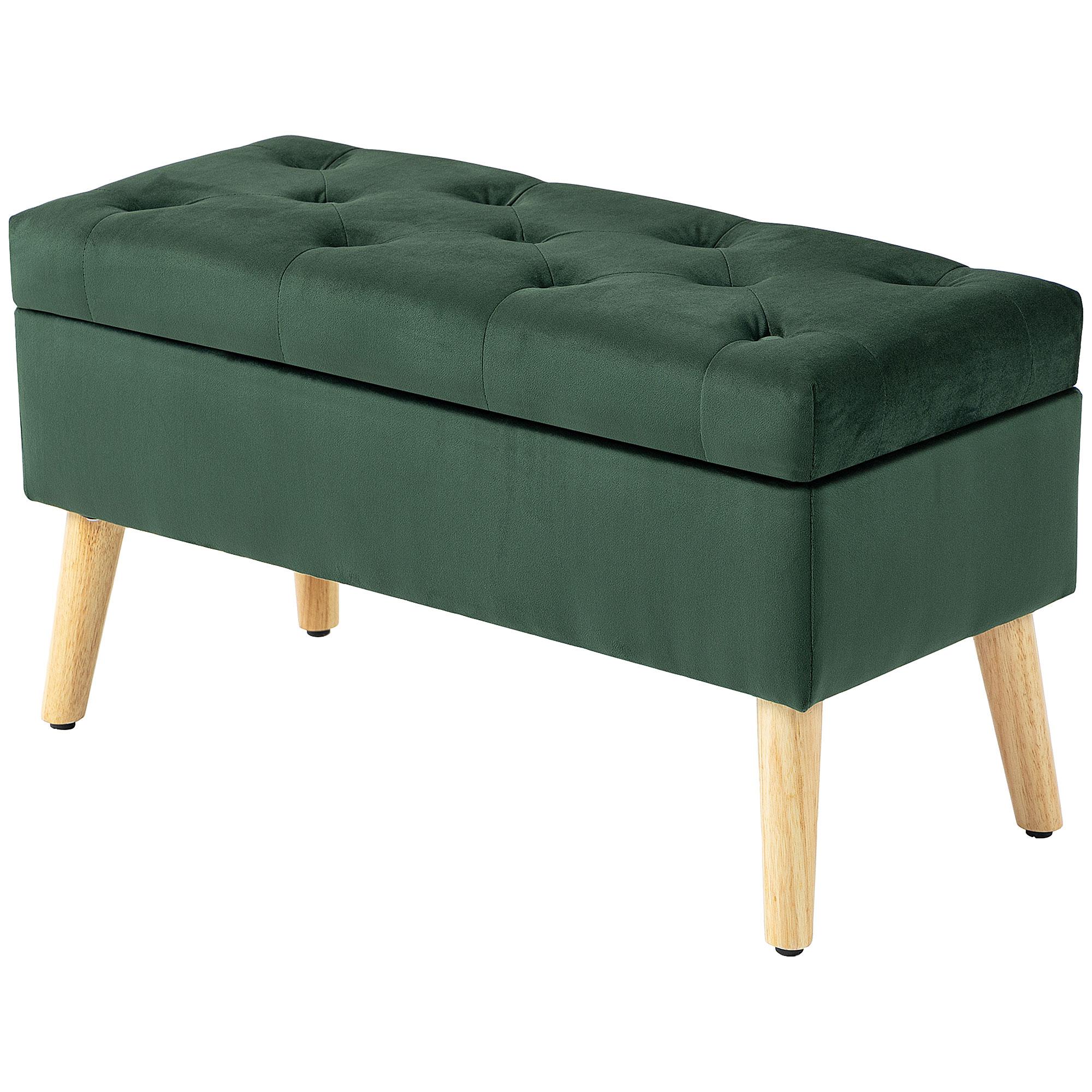 Dark Green Velvet Ottoman with Hidden Storage, 31.5 in