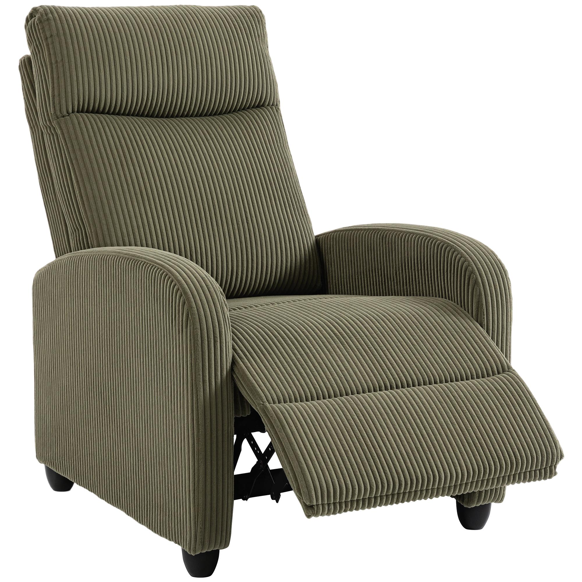 Dark Green Manual Recliner with Corduroy Upholstery