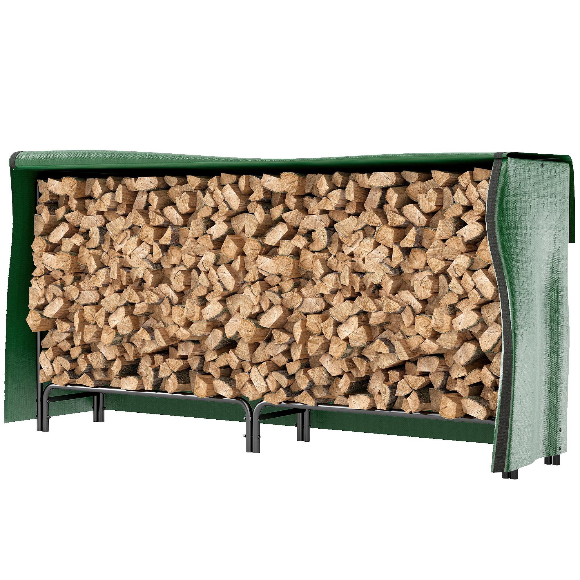 Green Covered Firewood Rack with Adjustable 6.6-ft Length
