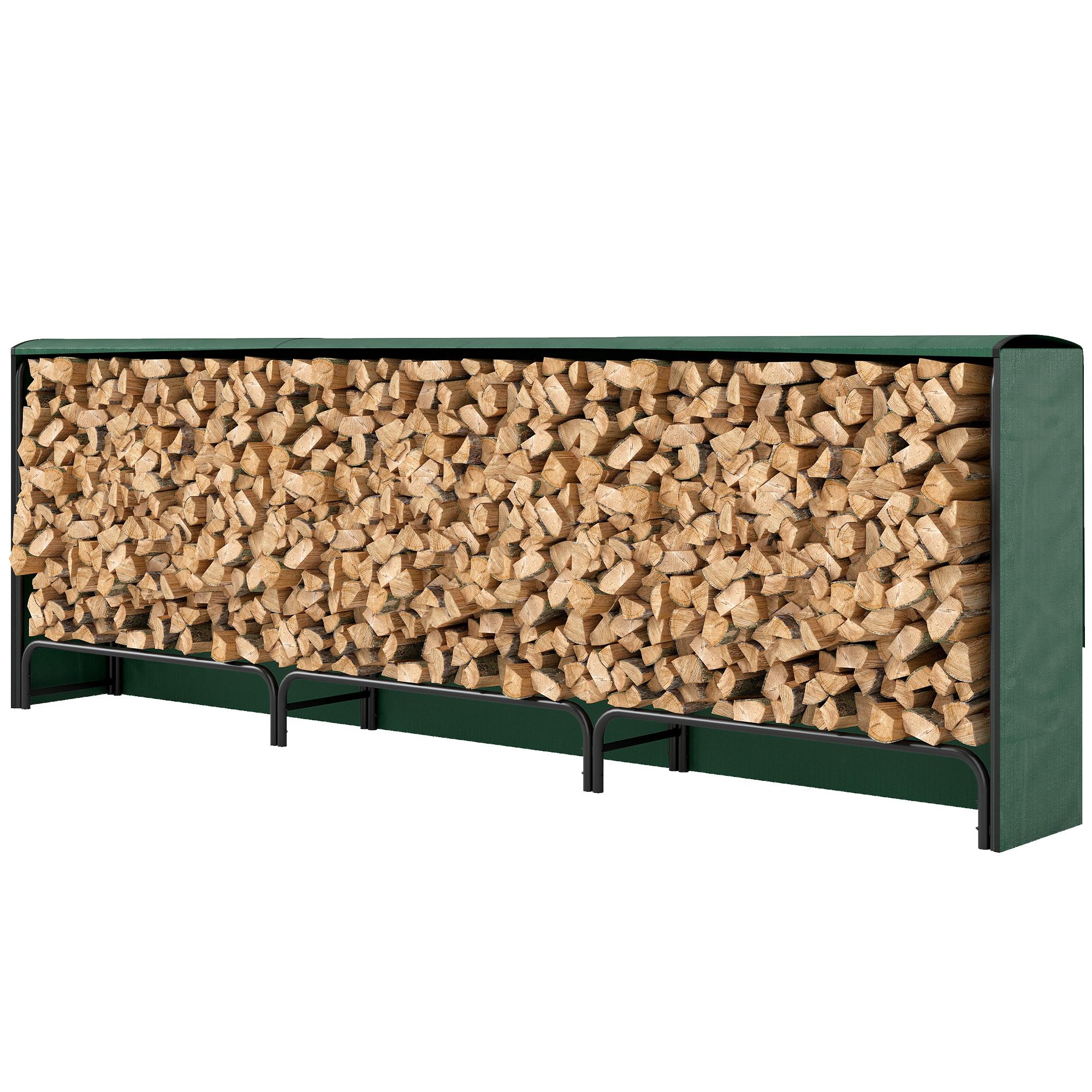 Dark Green Firewood Rack with Waterproof Cover, 10 ft