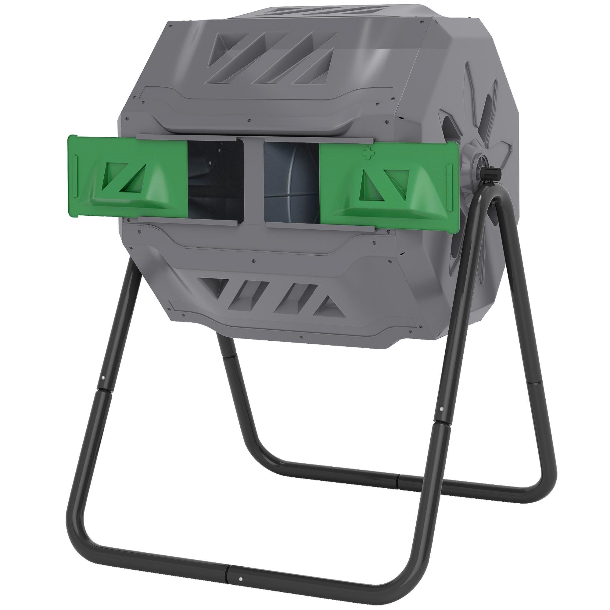 Dark Green Dual Chamber Composter with 360° Tumbling, 160 L