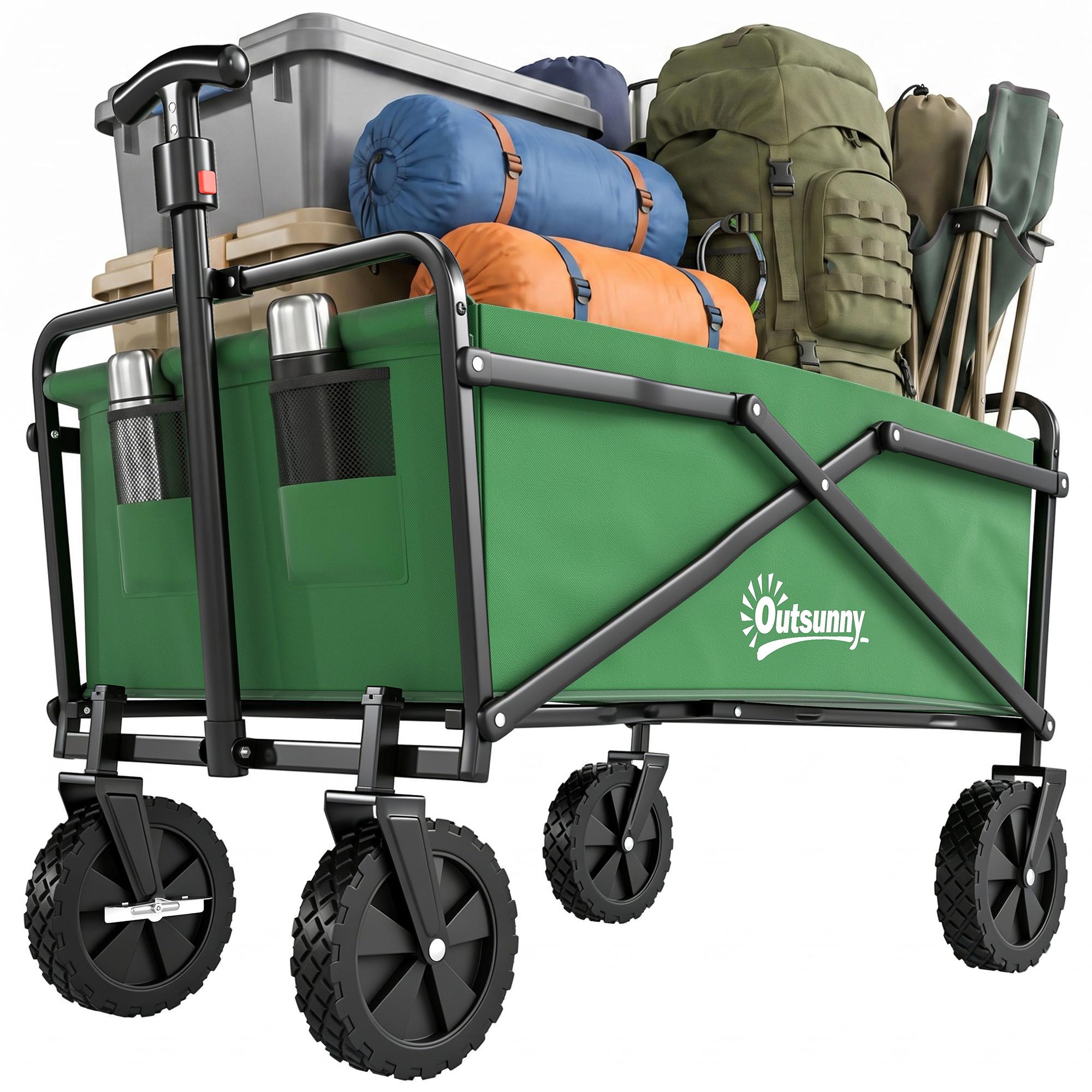 Dark Green Oxford Garden Cart, Folding 88 lb Utility Wagon