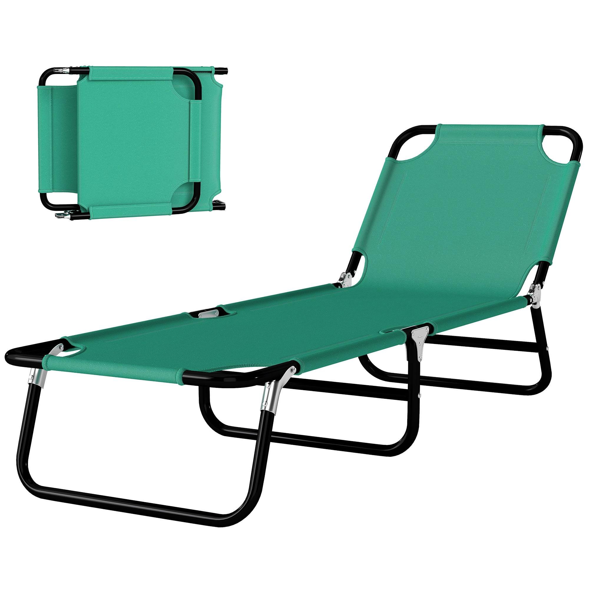 Dark Green Folding Lounger with 5-Level Adjustable Backrest