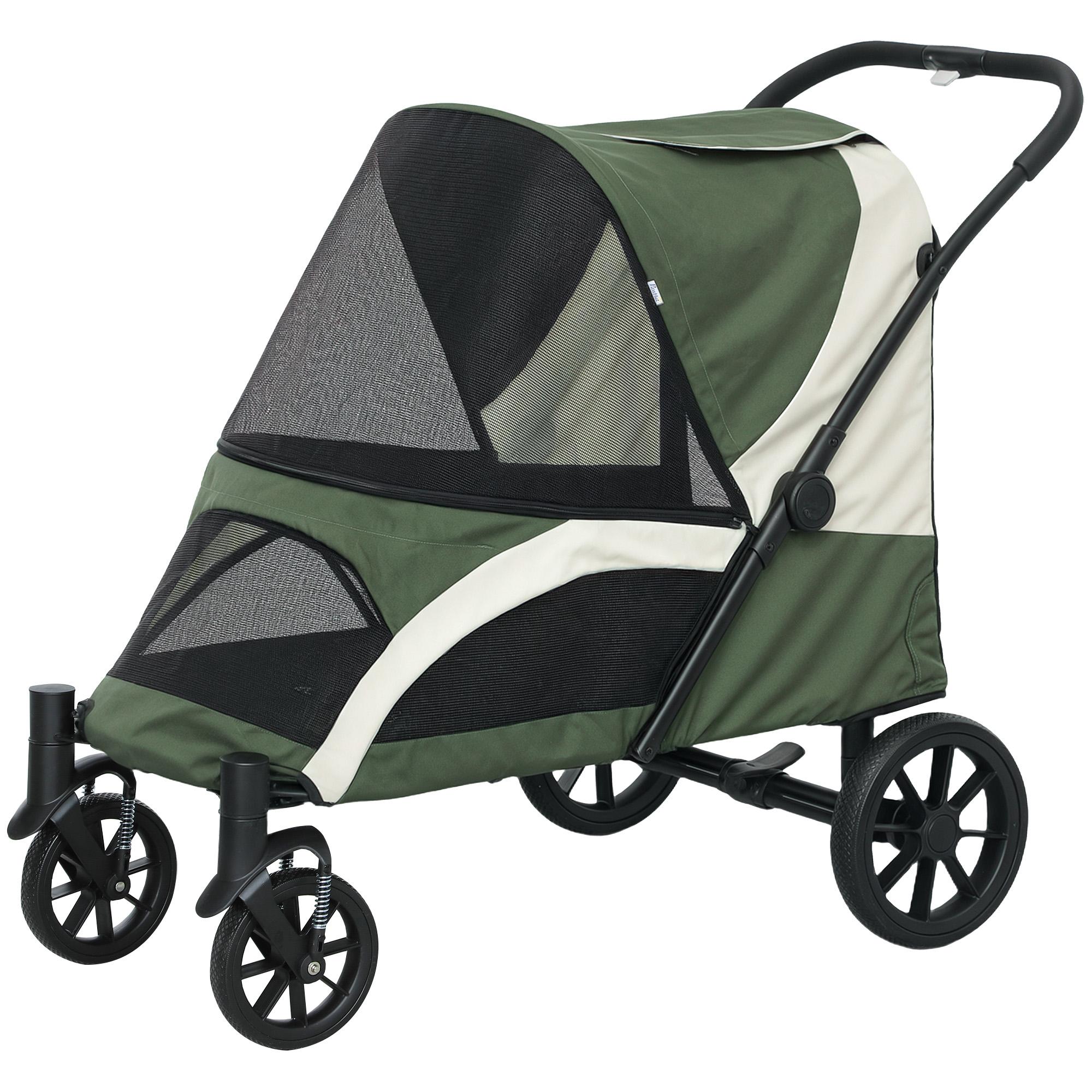 Dark Green Medium Dog Stroller with One-Click Folding
