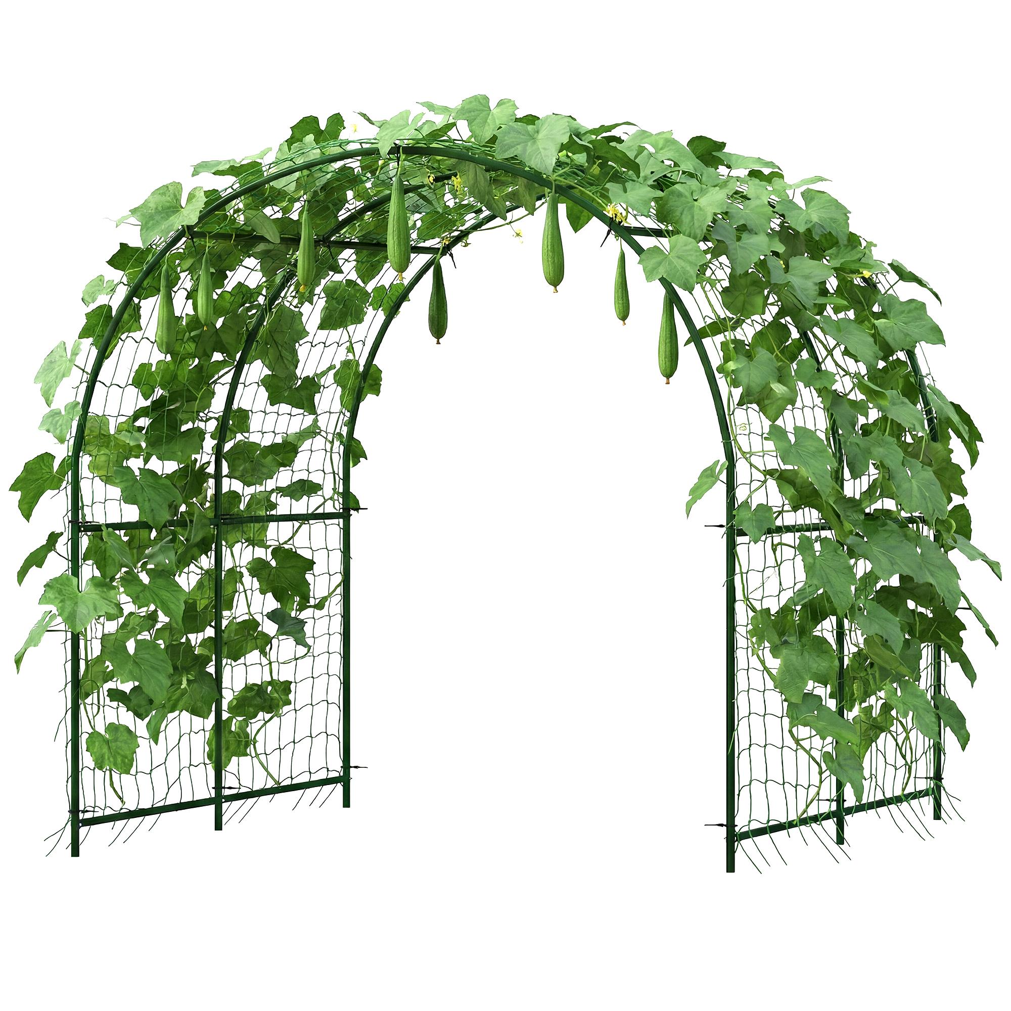 Dark Green Metal Garden Arch Trellis with Net