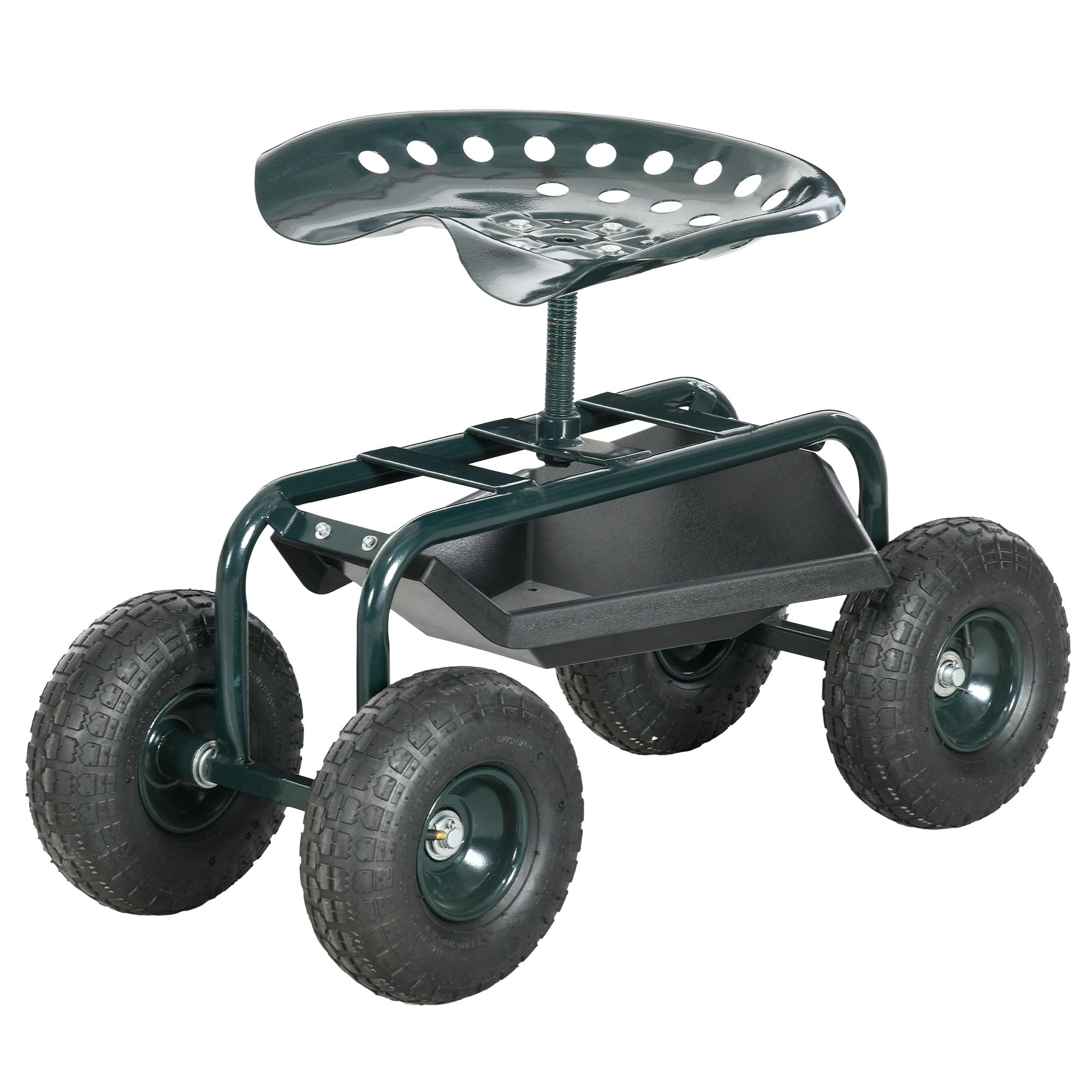 360 swivel garden cart with adjustable seat for yard work