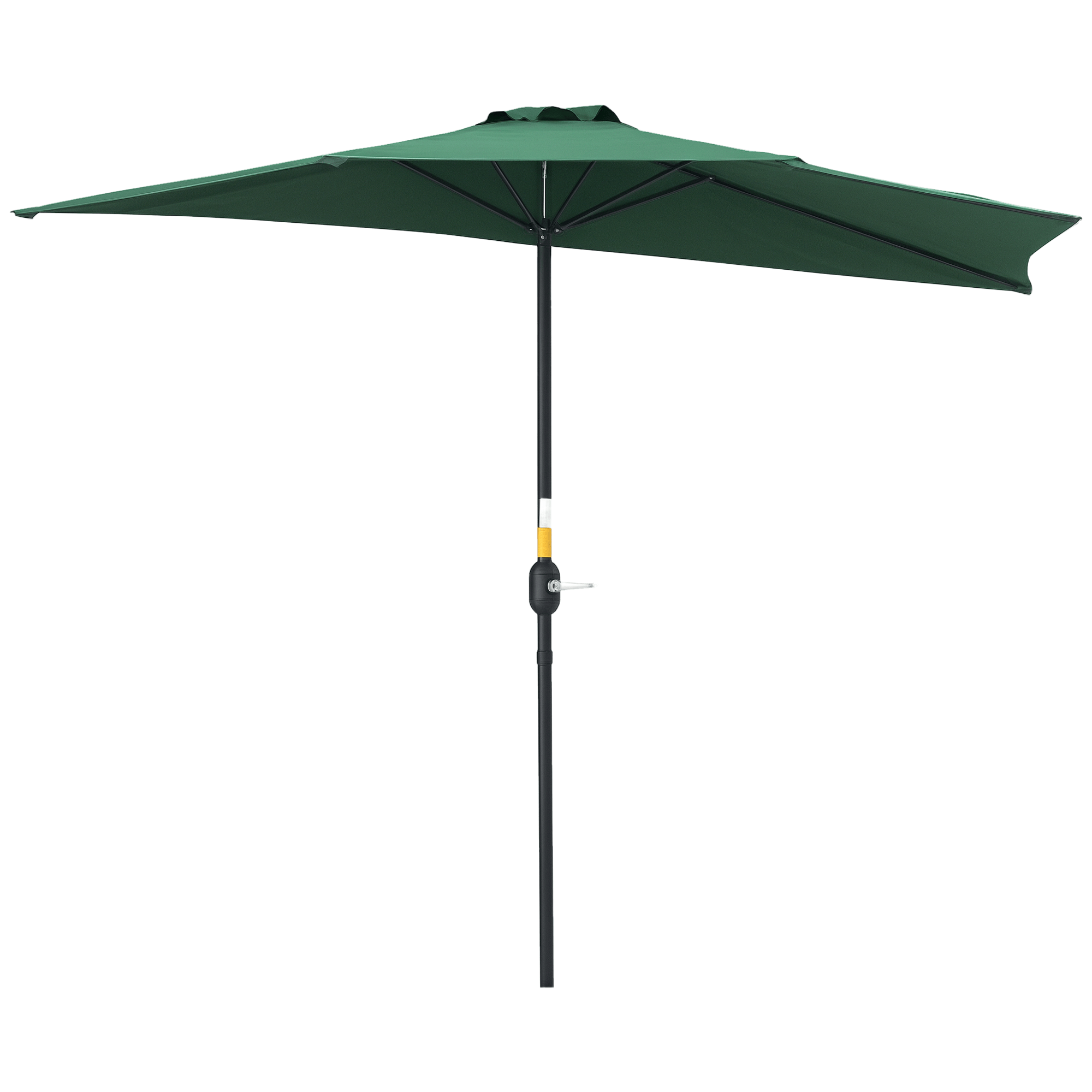 Dark green half patio umbrella with crank for balconies