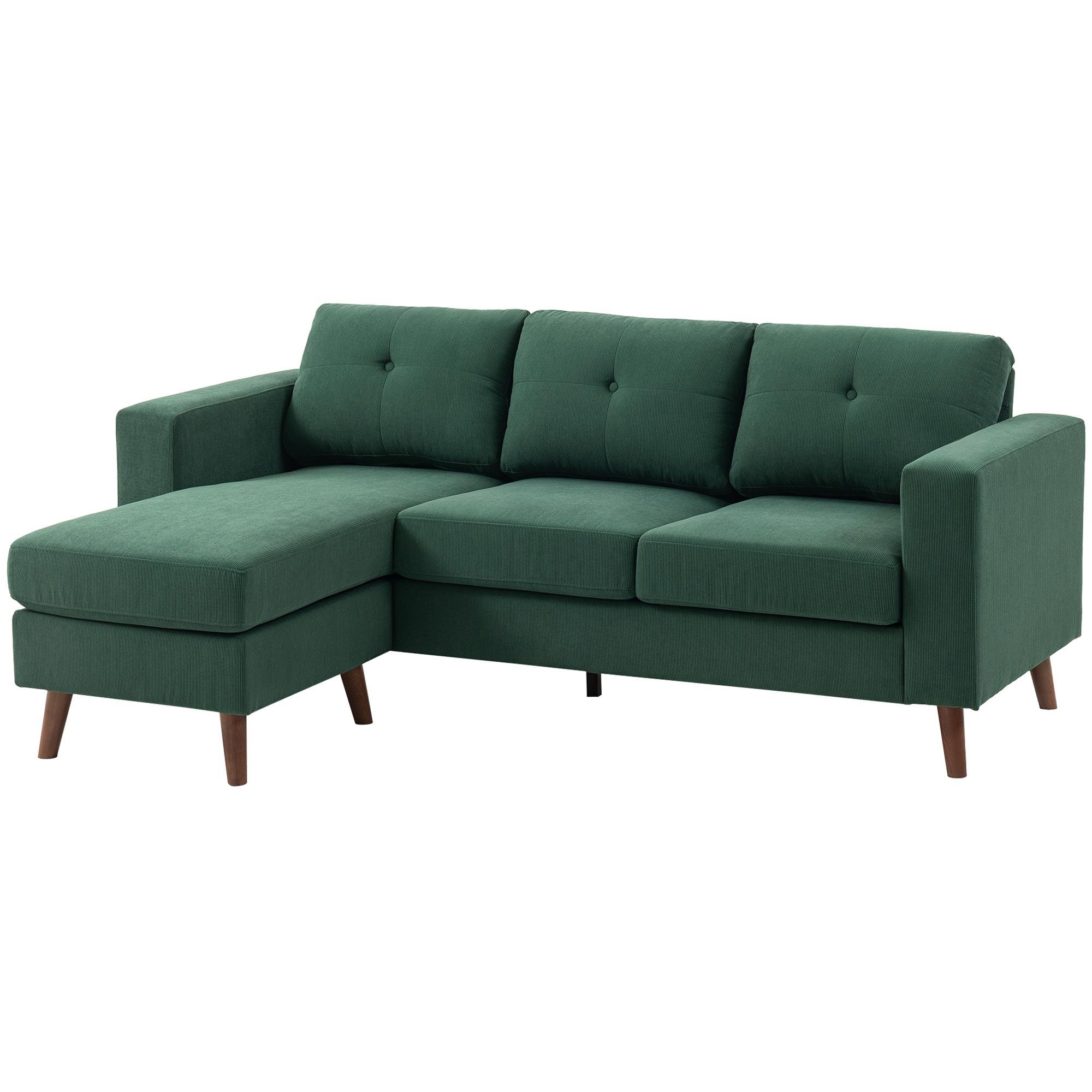 Dark Green Corduroy Chaise Sofa, Reversible L-Shaped Design