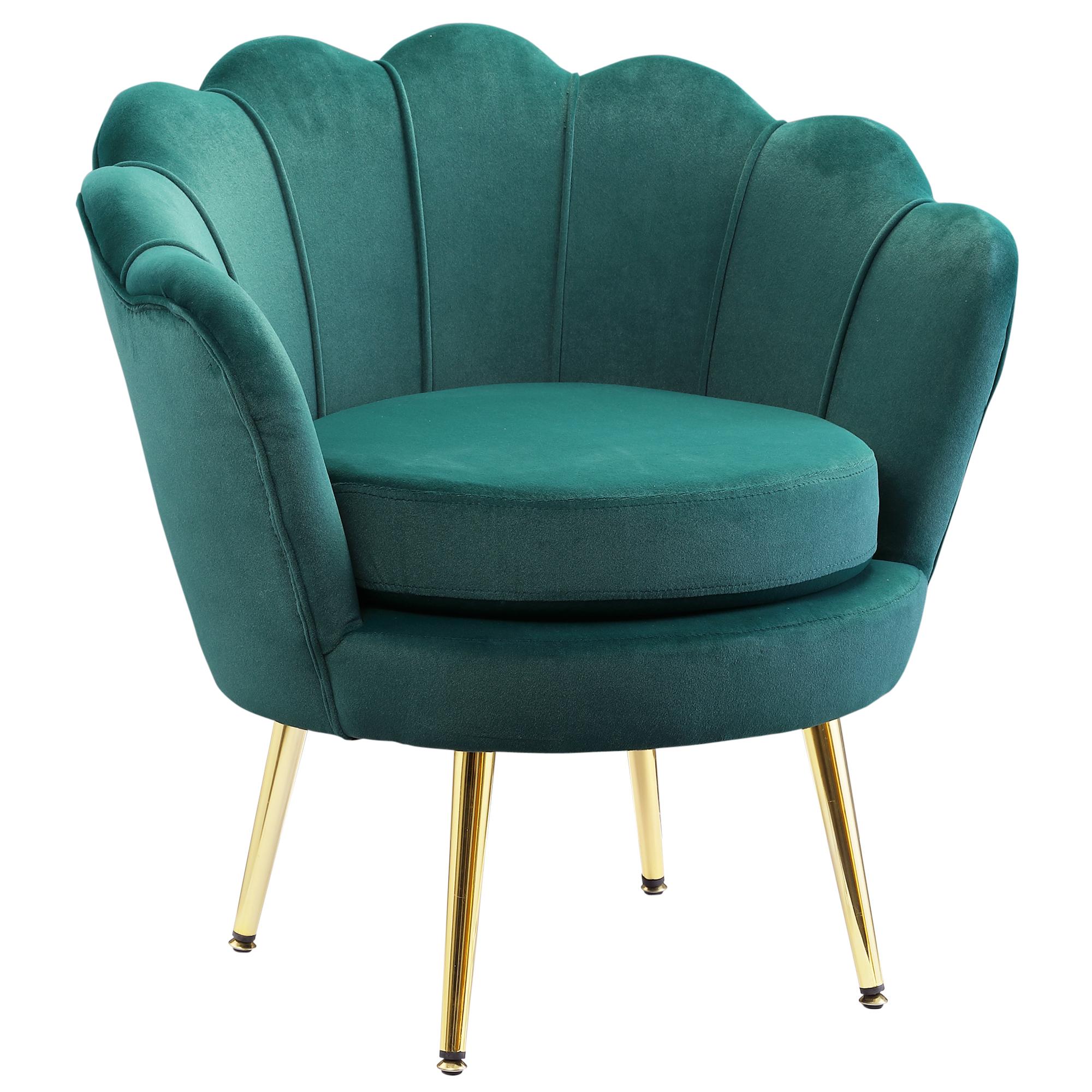 Dark Green Lotus Accent Chair with Gold Metal Legs