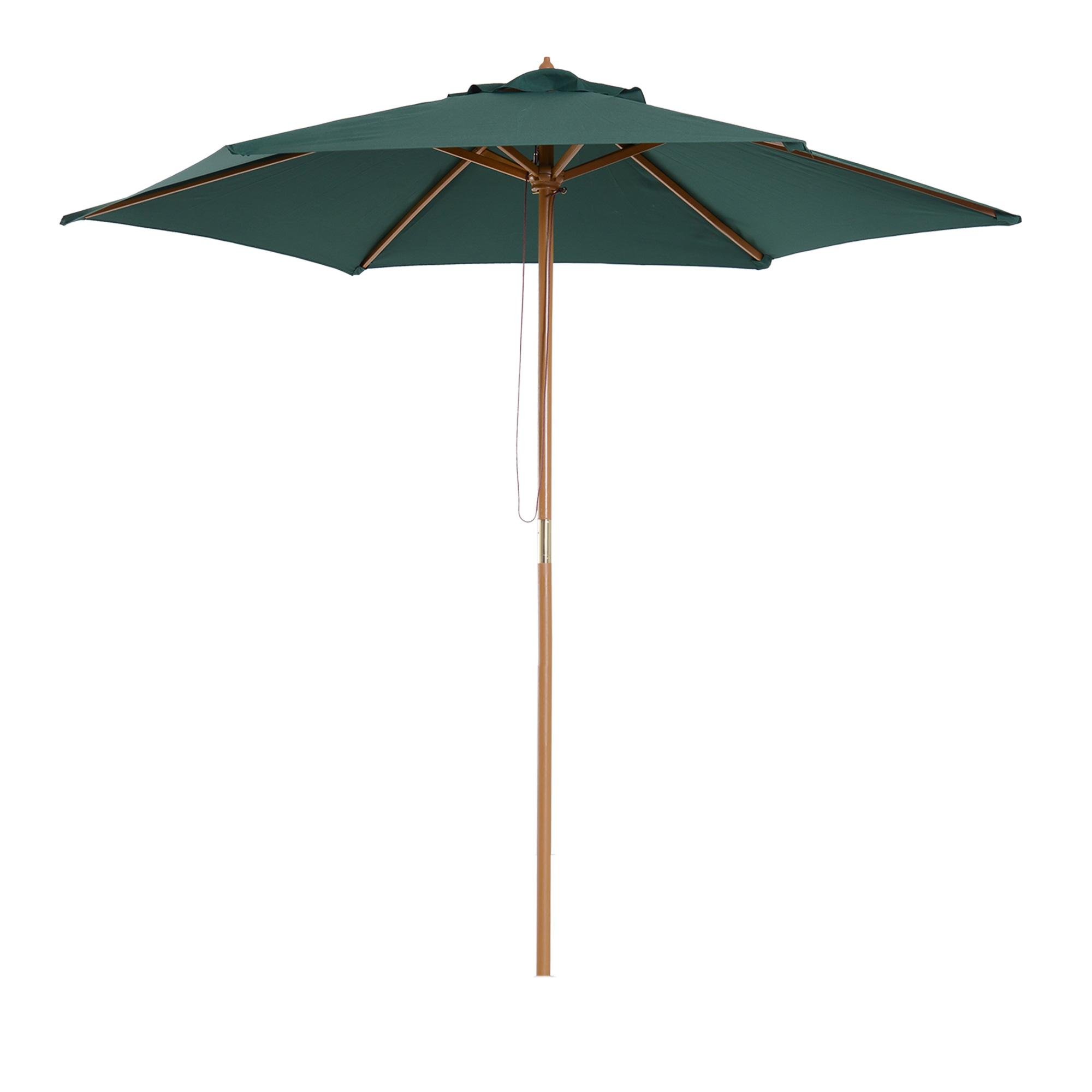 Dark Green Wood Umbrella with Vented Canopy, 98.4 in