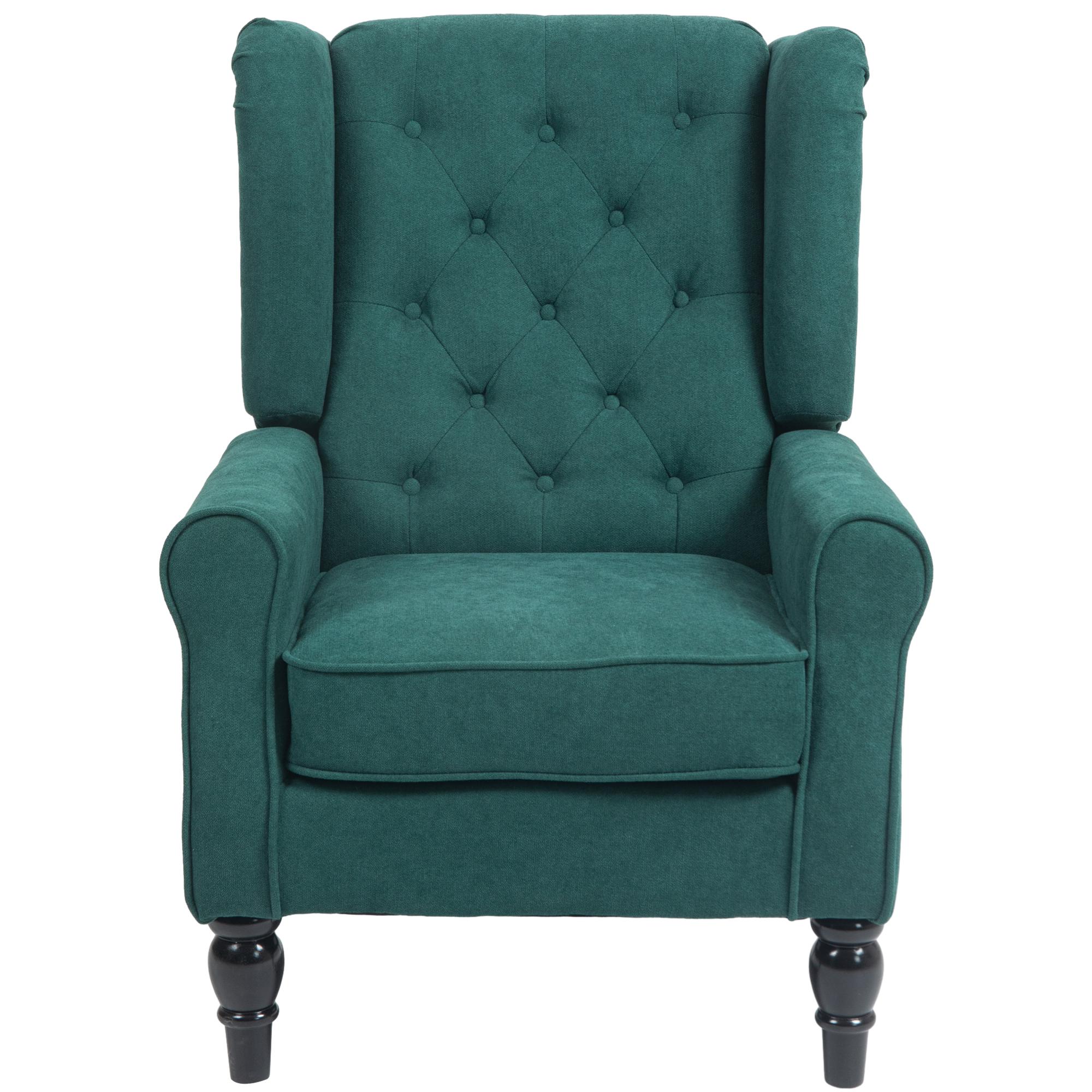 Dark Green Polyester Wingback Chair with Button Tufting