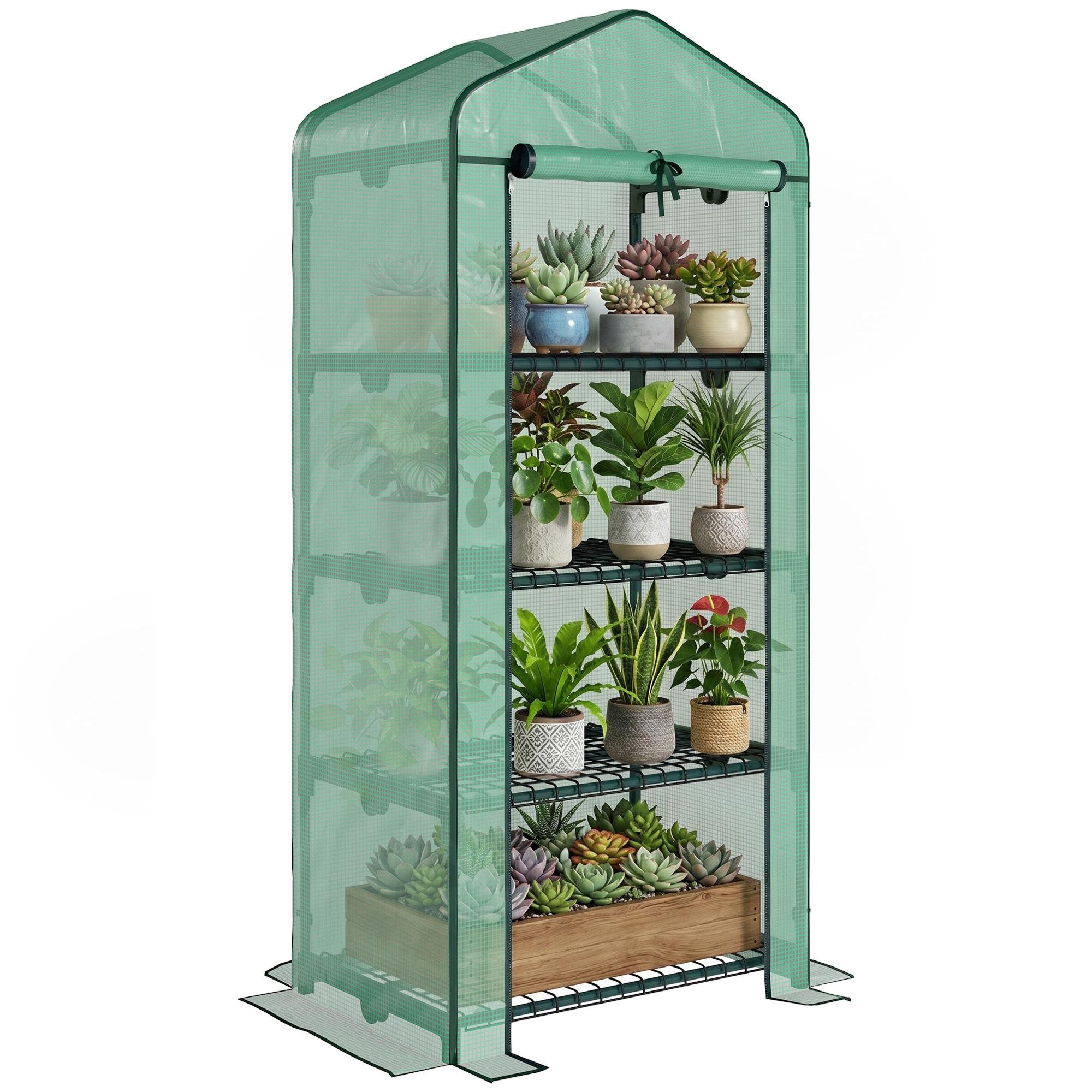 Dark Green Four Shelf Greenhouse with PE Cover