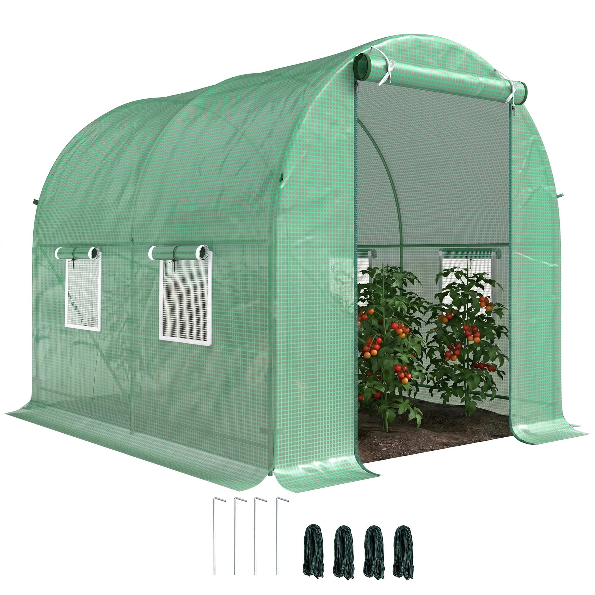 Dark Green Steel Greenhouse with Roll-Up Door, 8.2 x 6.6 x 6.6 ft