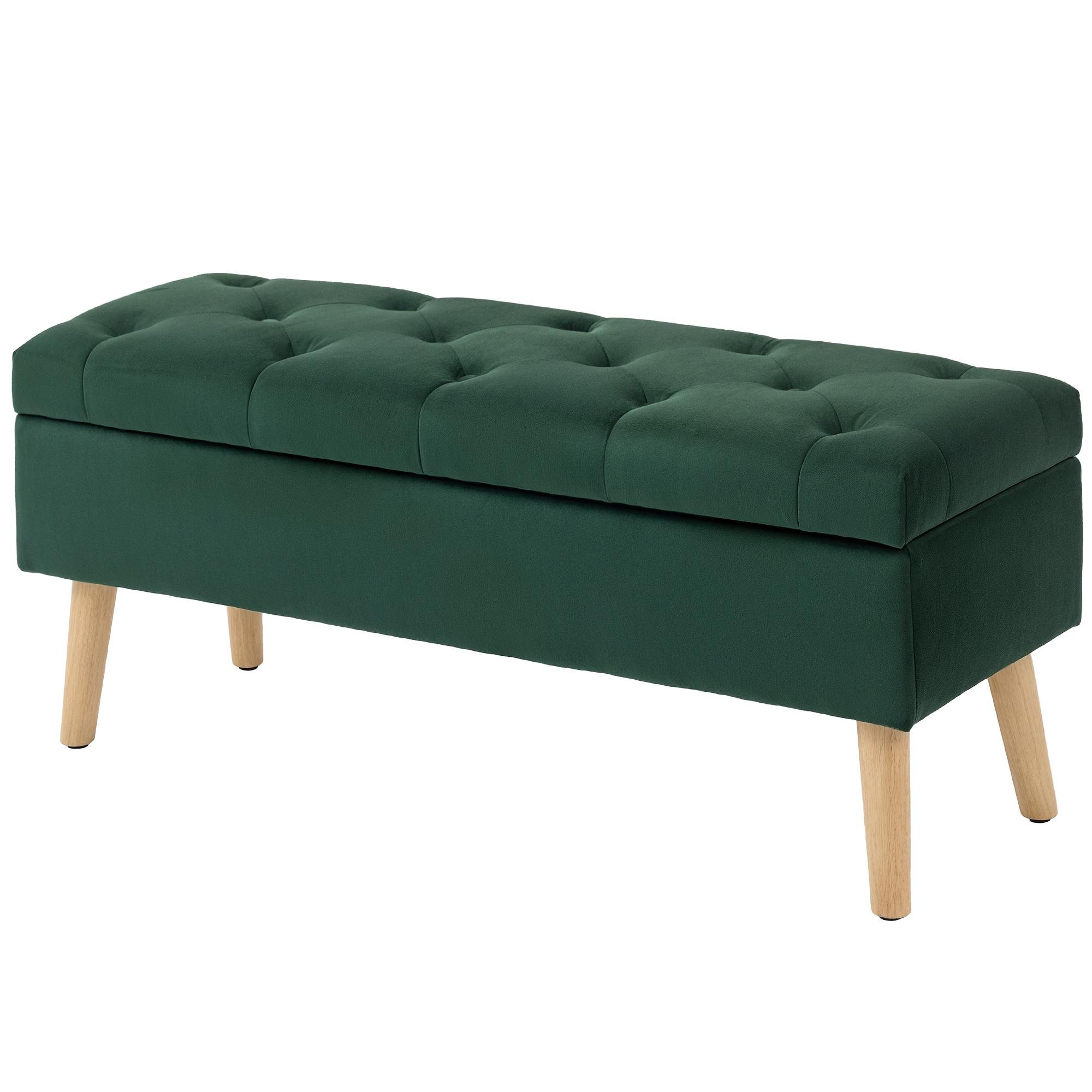 Dark Green Button Tufted Bench with Hidden Storage