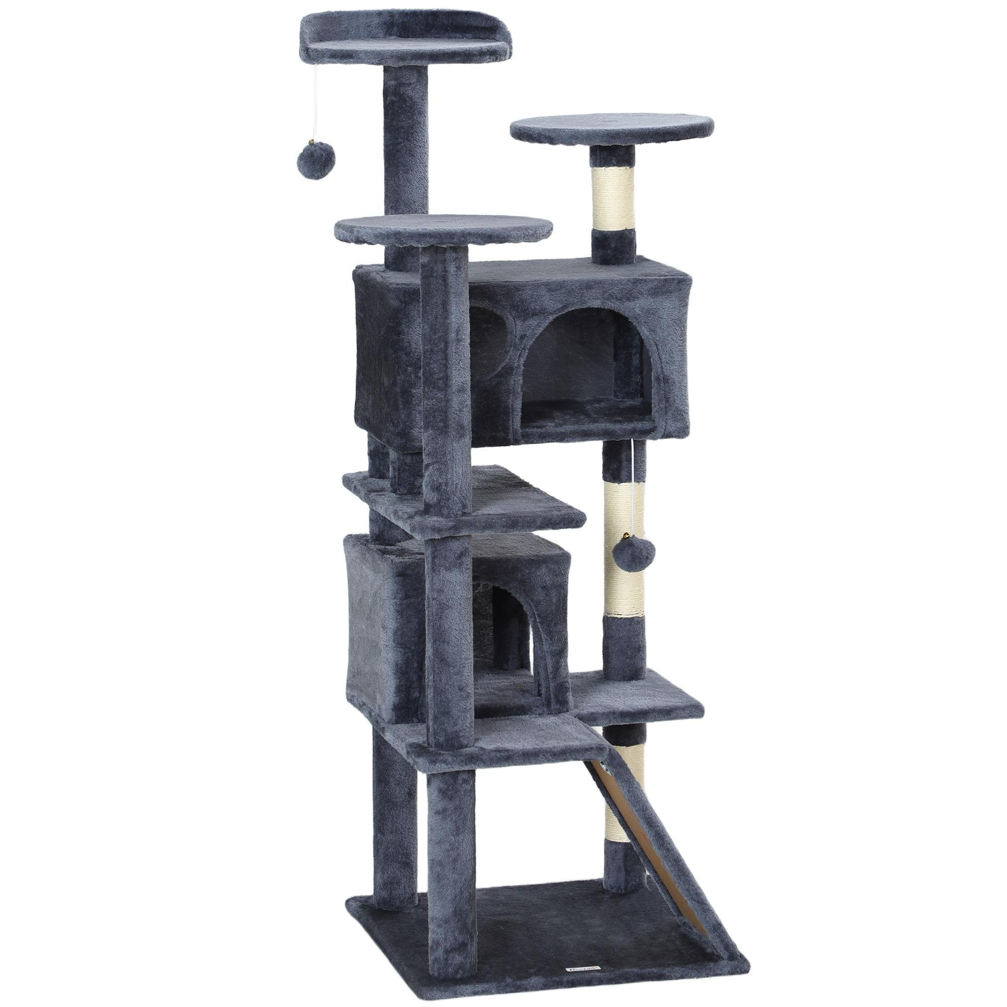 Dark Grey Cat Tower with Scratching Ramp, 54 Inch