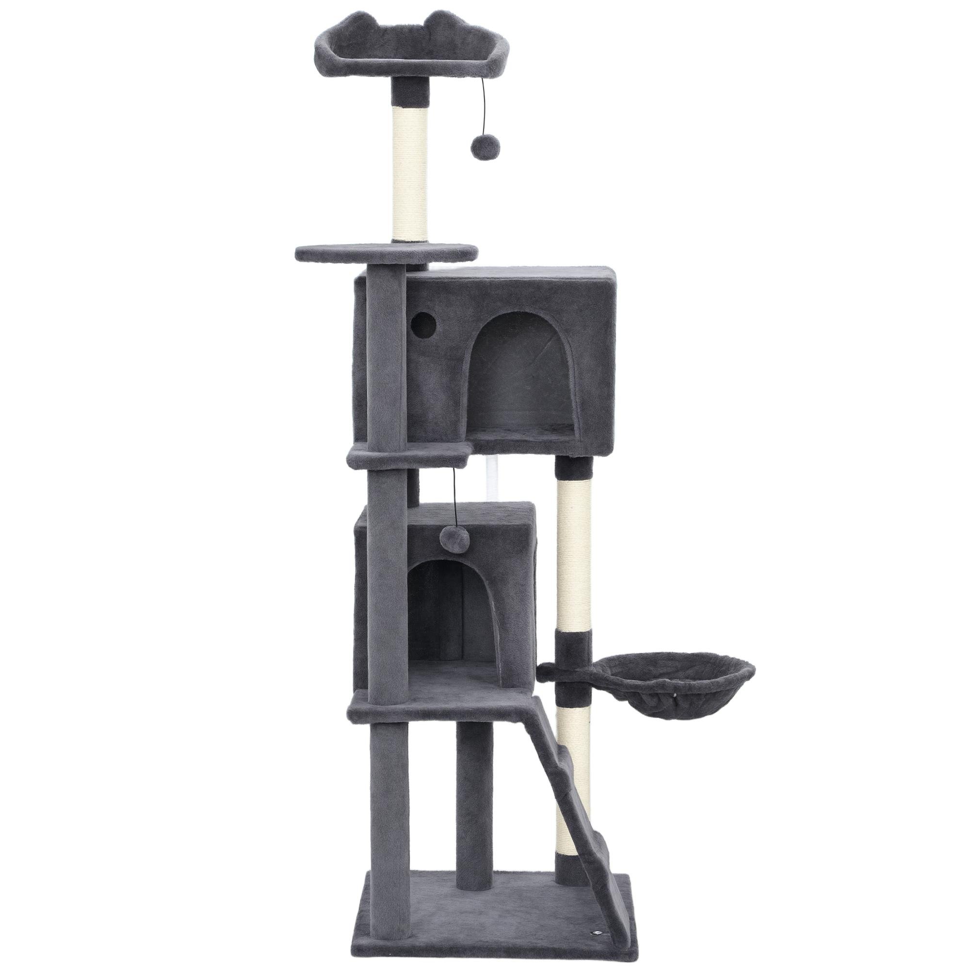 Dark Grey Sisal Cat Tree with Condos and Hammock