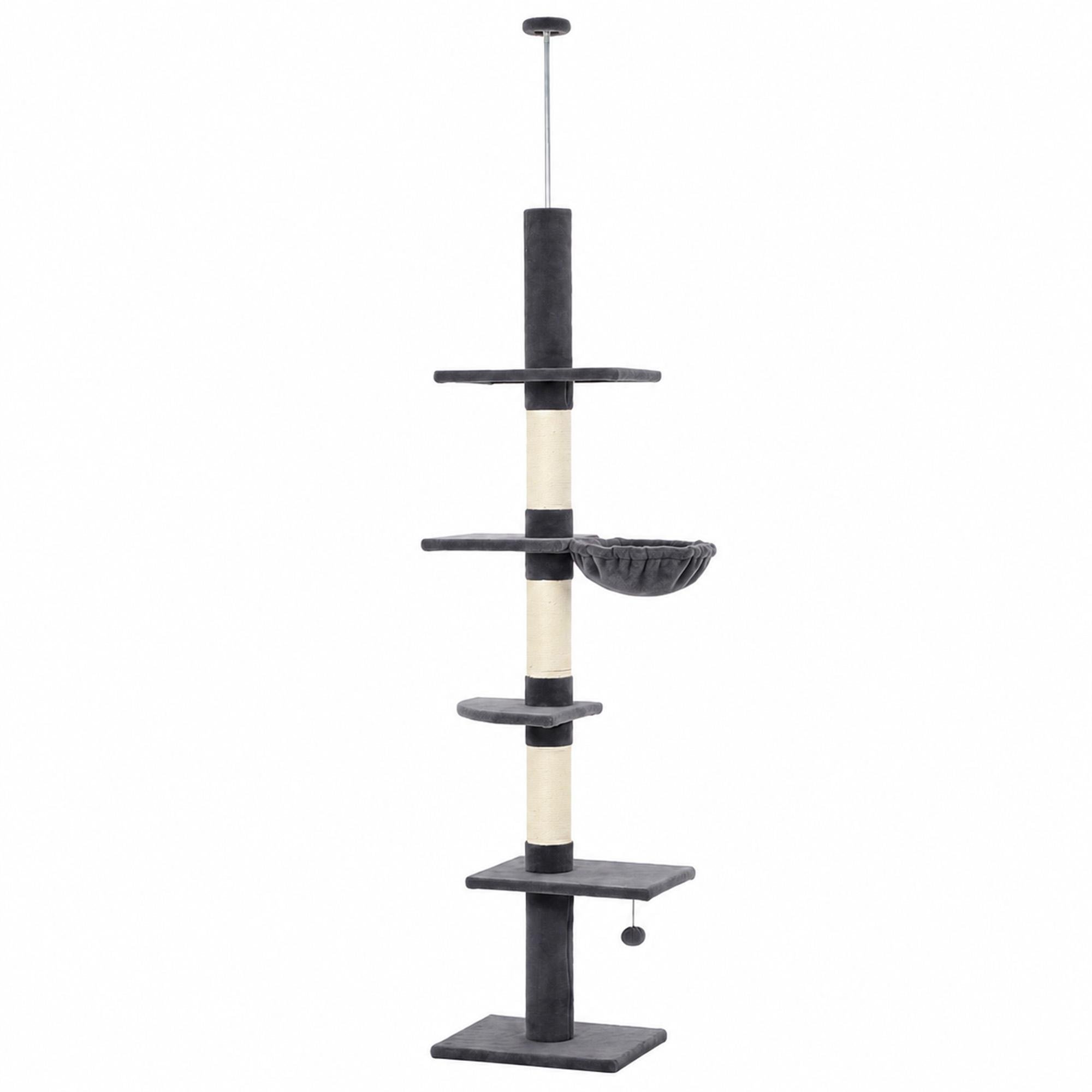 Adjustable Cat Tower, 5-Level Dark Grey Floor-to-Ceiling Design