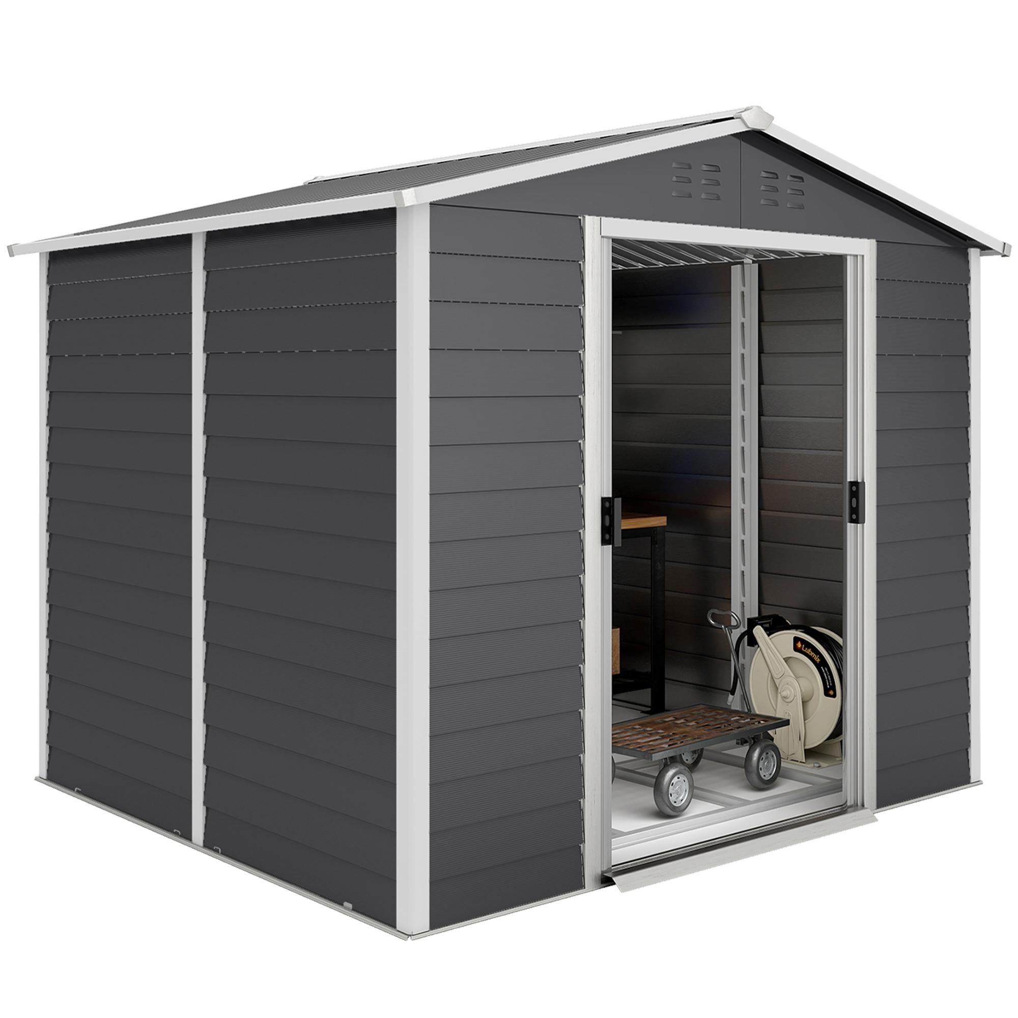 Dark Grey 8x7 Storage Shed with Sliding Doors