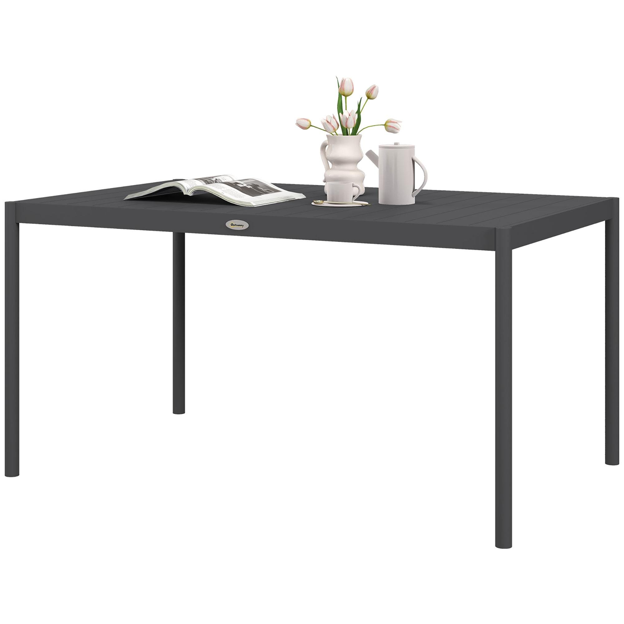 Dark Grey Aluminium Patio Table, Slatted 57.1-Inch Design