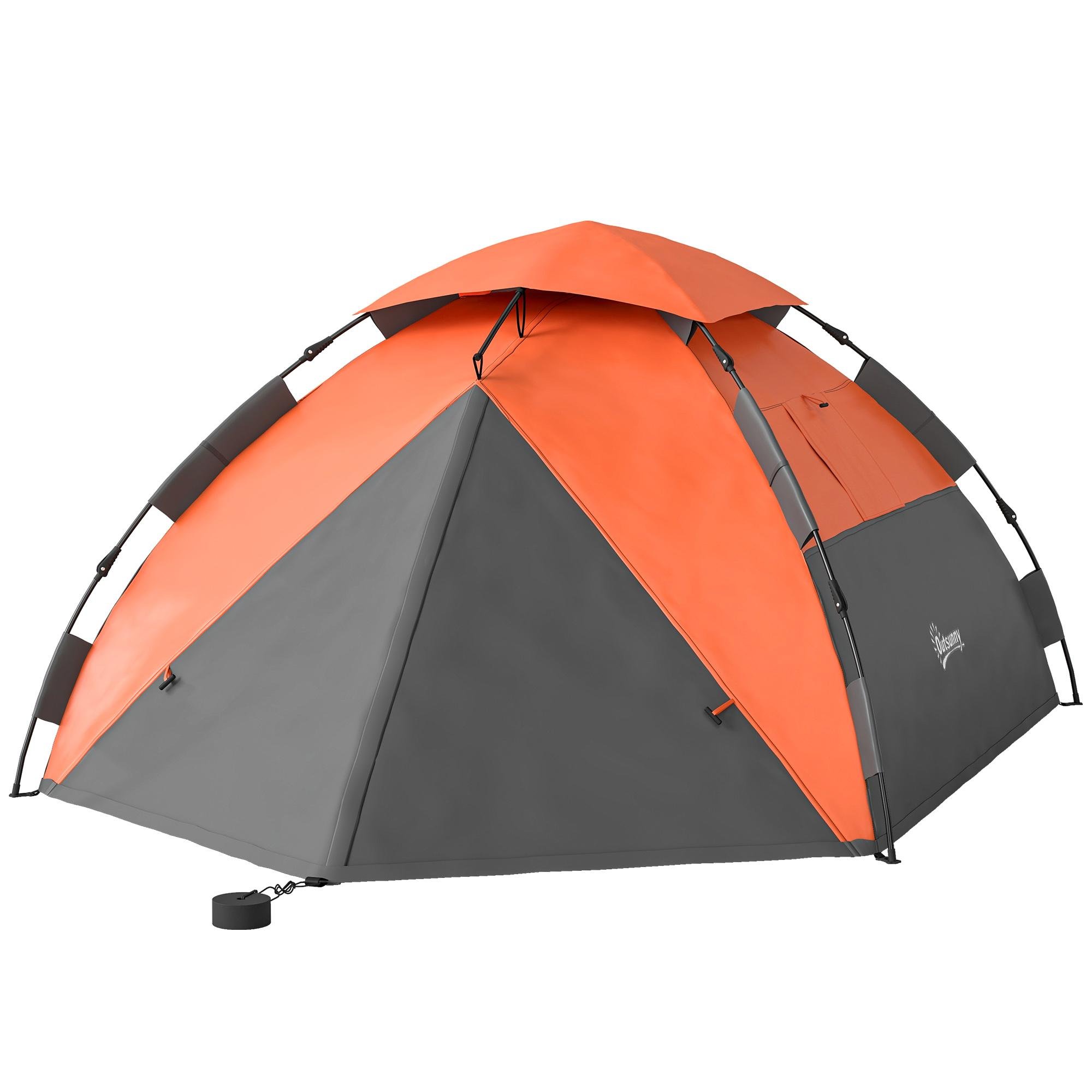Orange Pop Up Tent, 3000mm Rain Protection, 3-Person