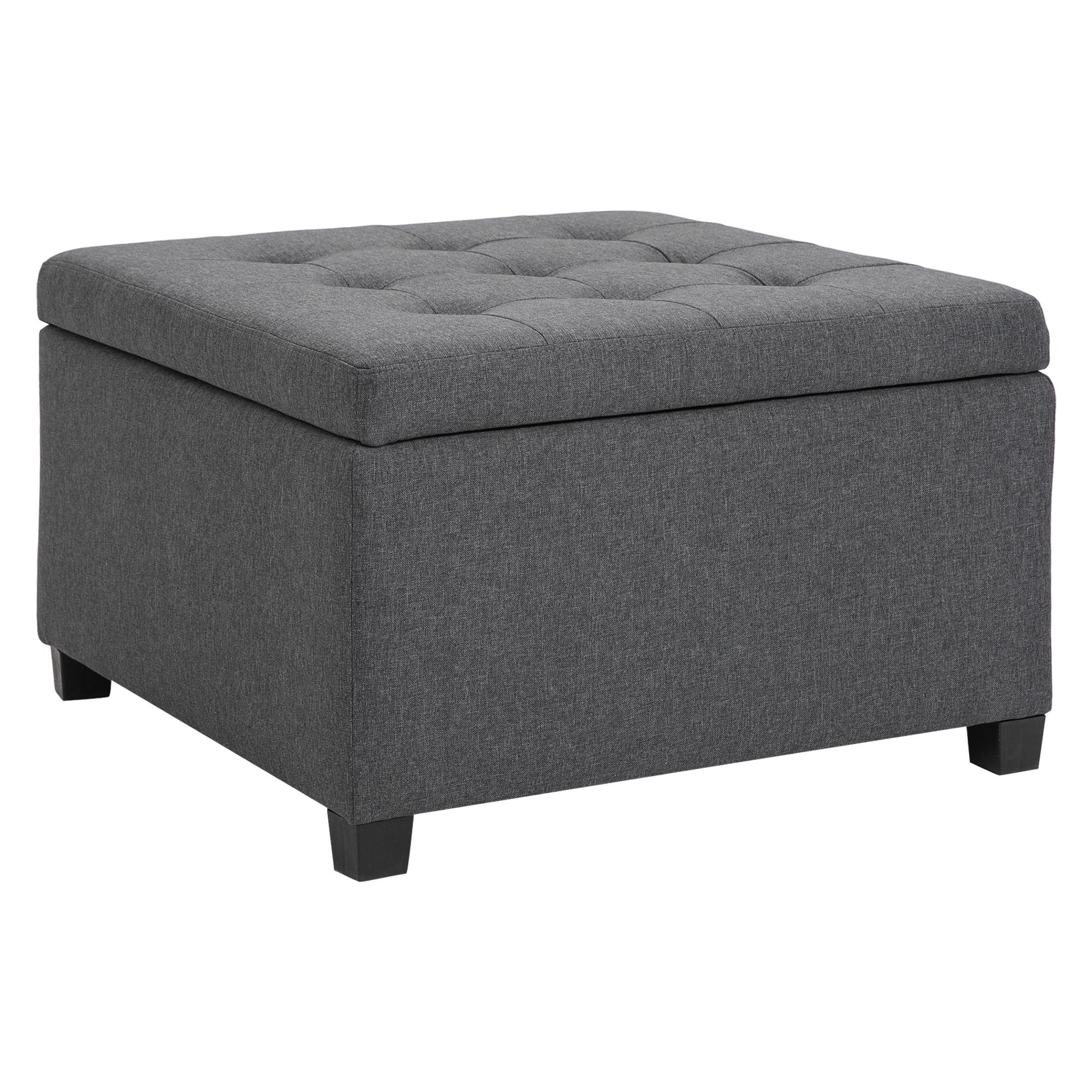Dark Grey Tufted Storage Ottoman with Flip-Top Seat, 27.5-Inch