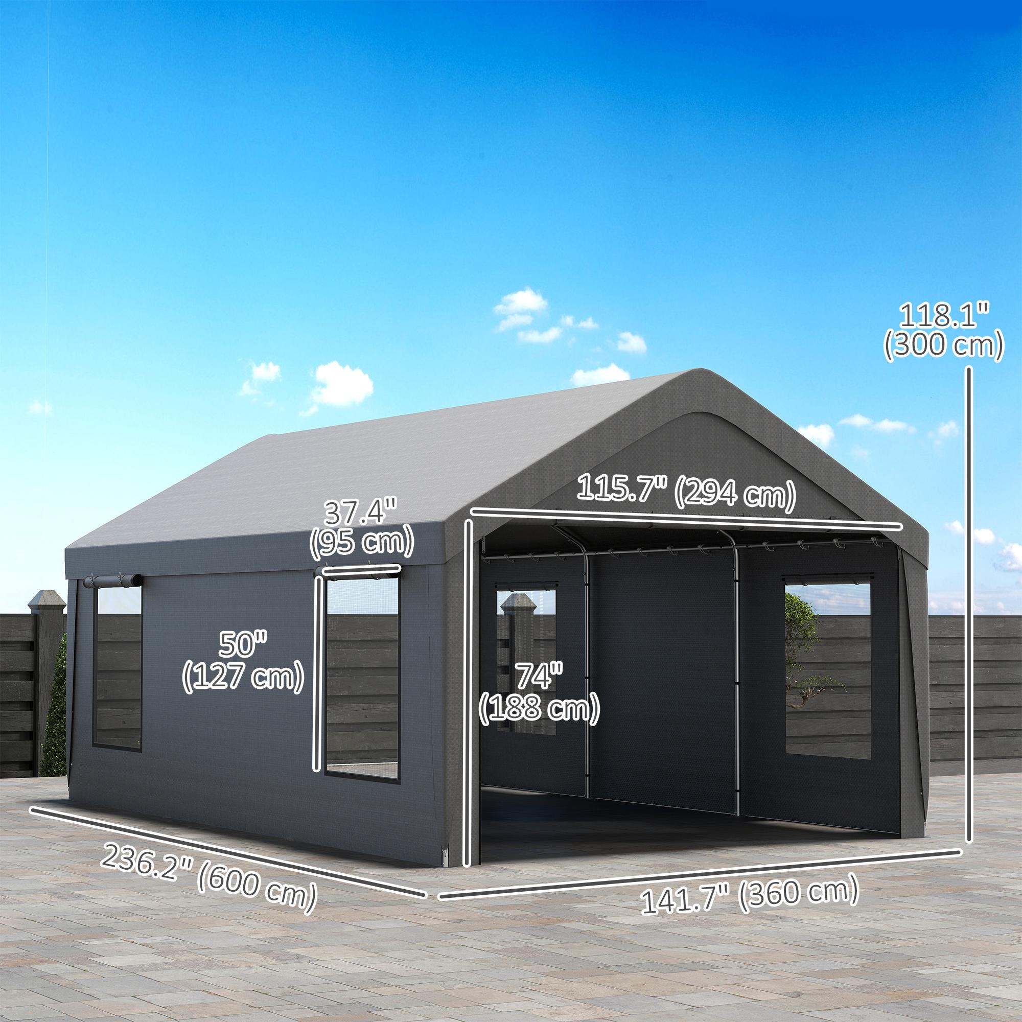 Dark Grey Vehicle Shelter with Removable Sidewalls