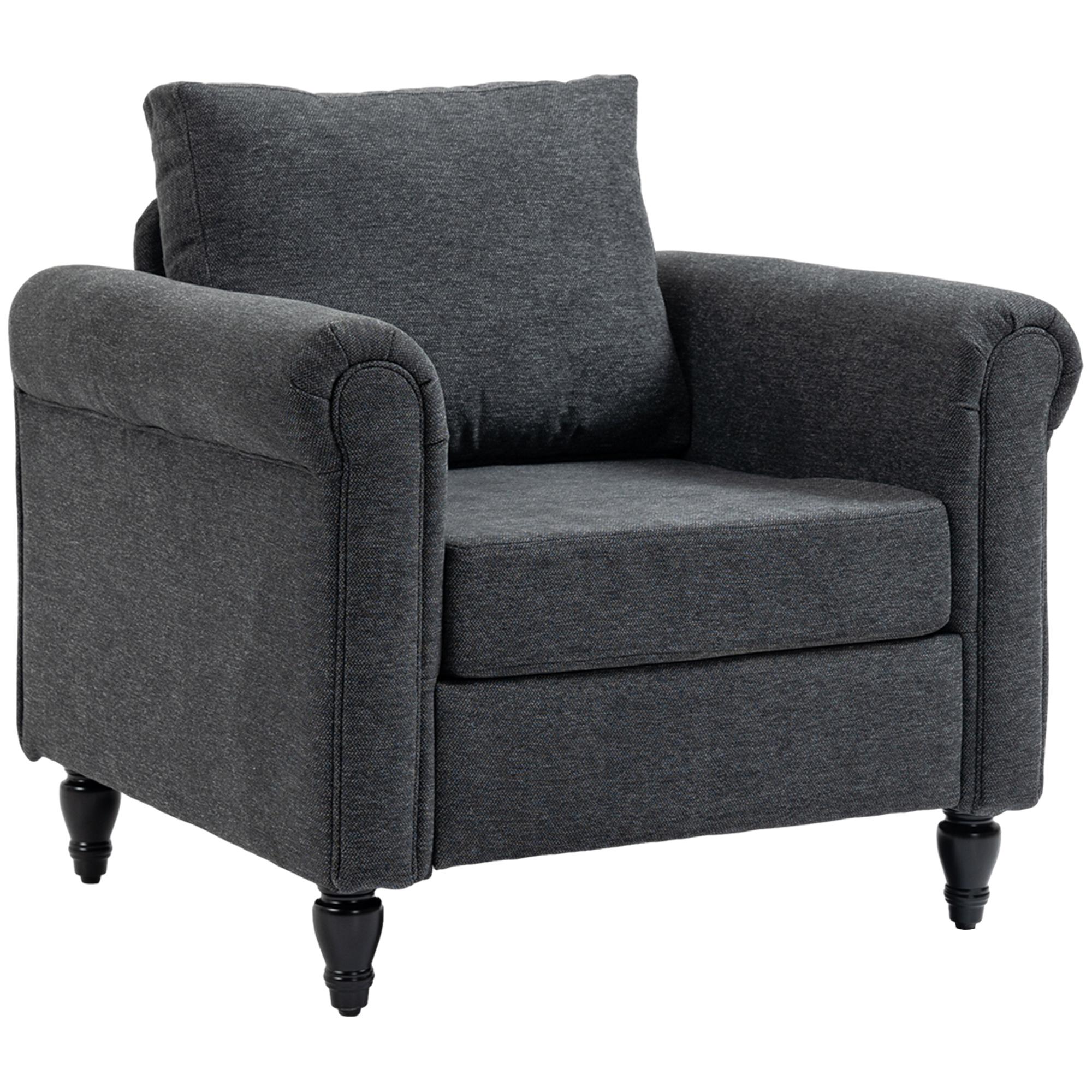 Dark Grey Chenille Accent Chair with Rolled Arms, 33.1 in
