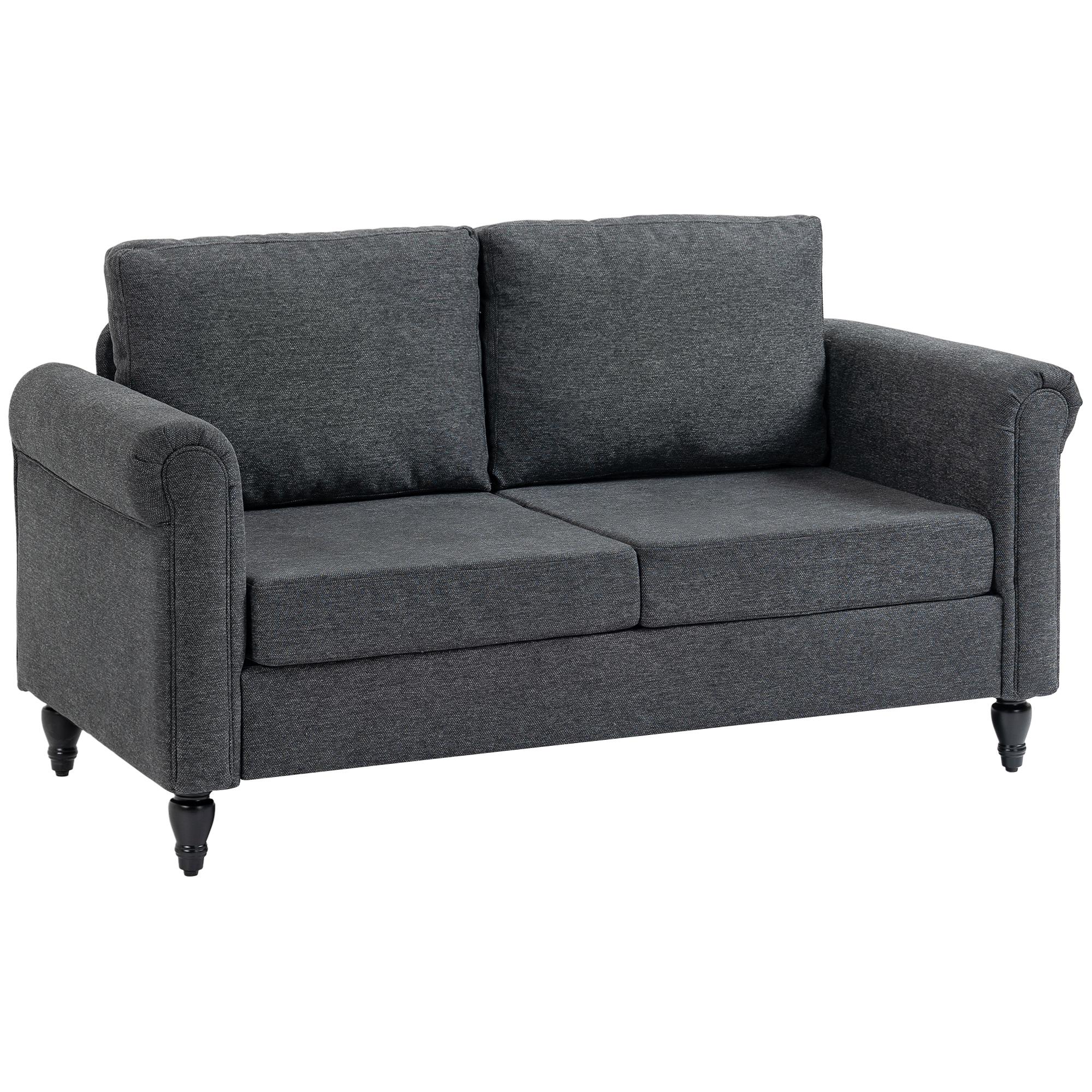 Dark Grey Chenille Loveseat with Rolled Arms