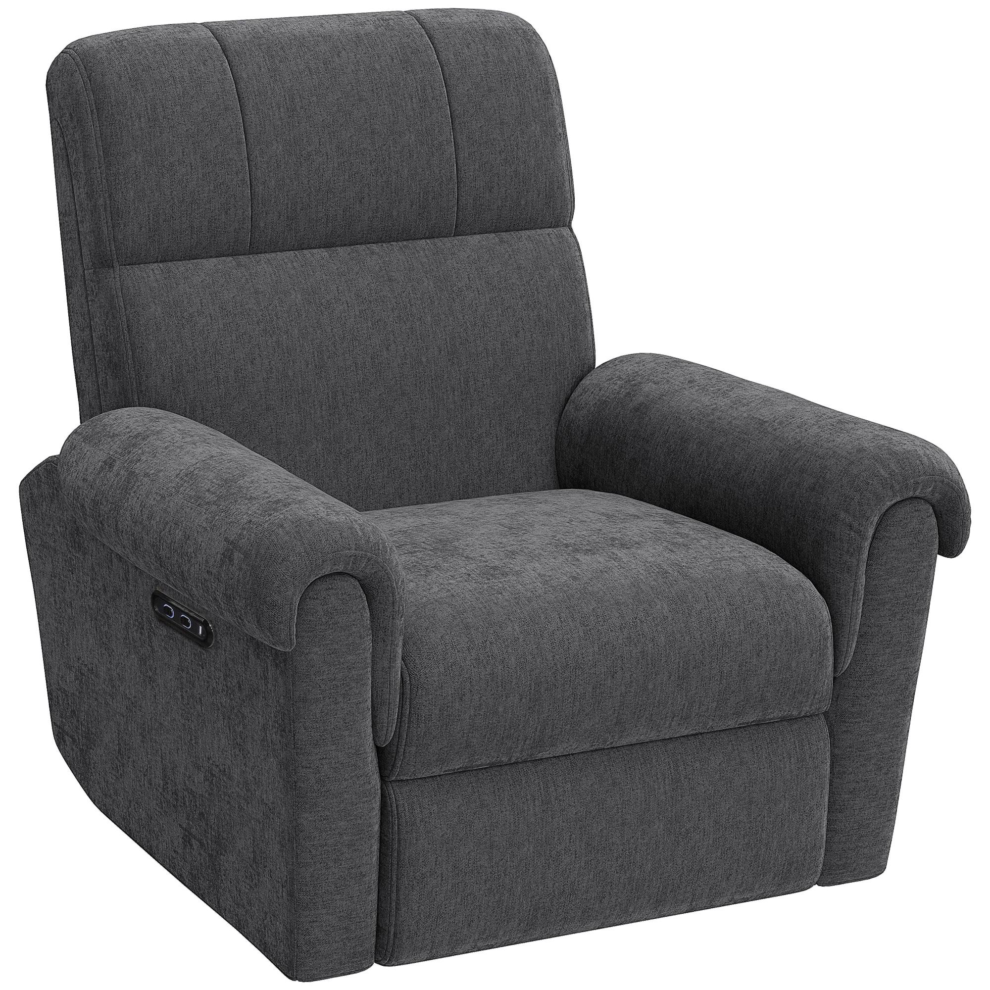 Dark Grey Chenille Power Recliner with Swivel and Rocking Function