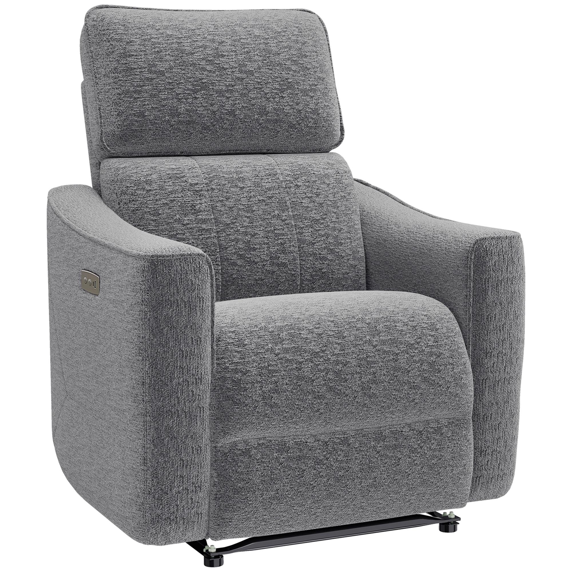 Dark Grey Chenille Chair with USB Ports