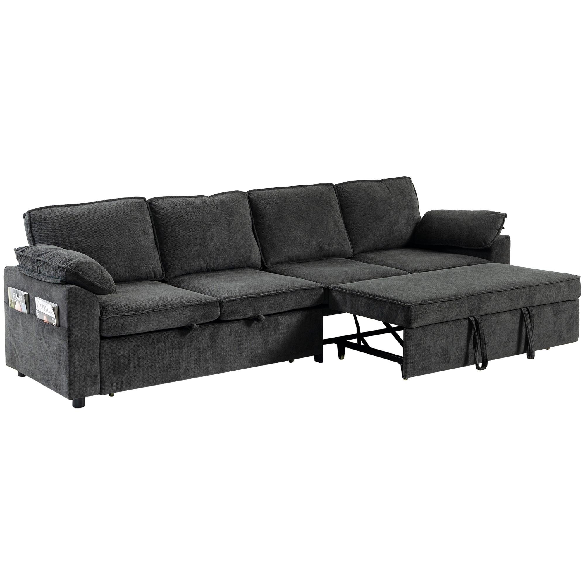Dark Grey Pullout Sofa with Independent Double Pullout Sections