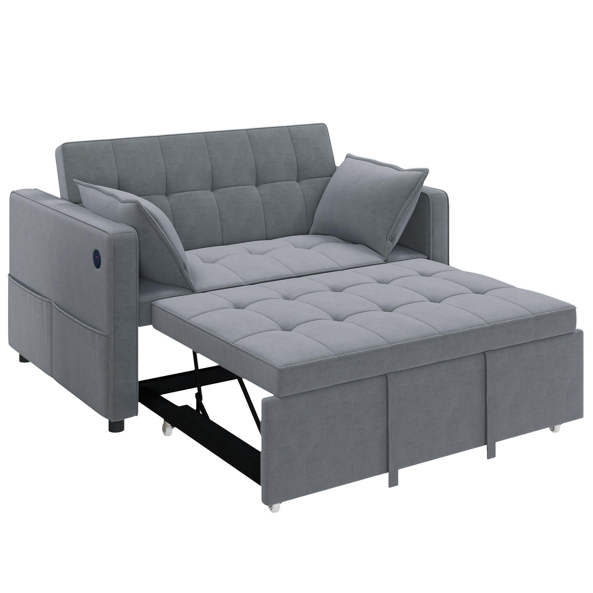 Holland Velvet Sofa Bed with USB Charging, Dark Grey