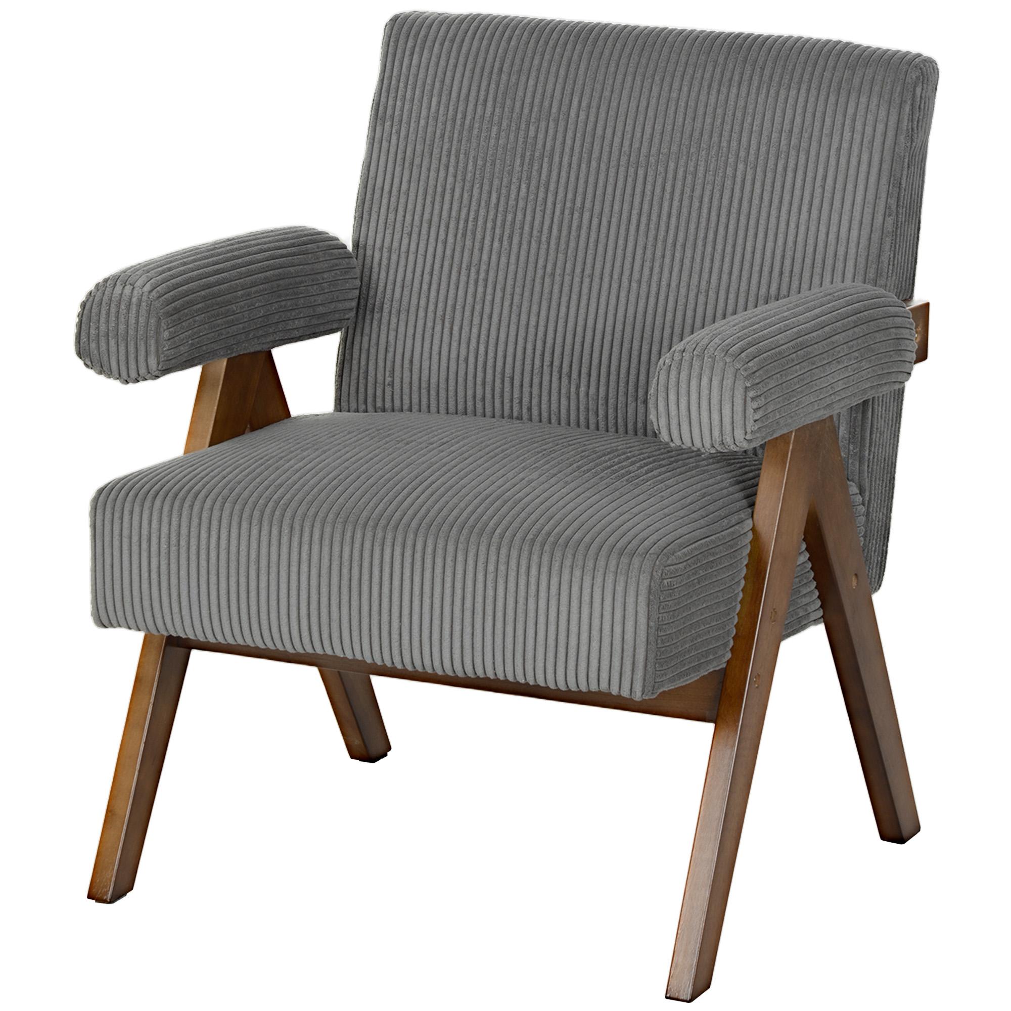 Dark Grey Corduroy Chair with Wide Seat for Reading