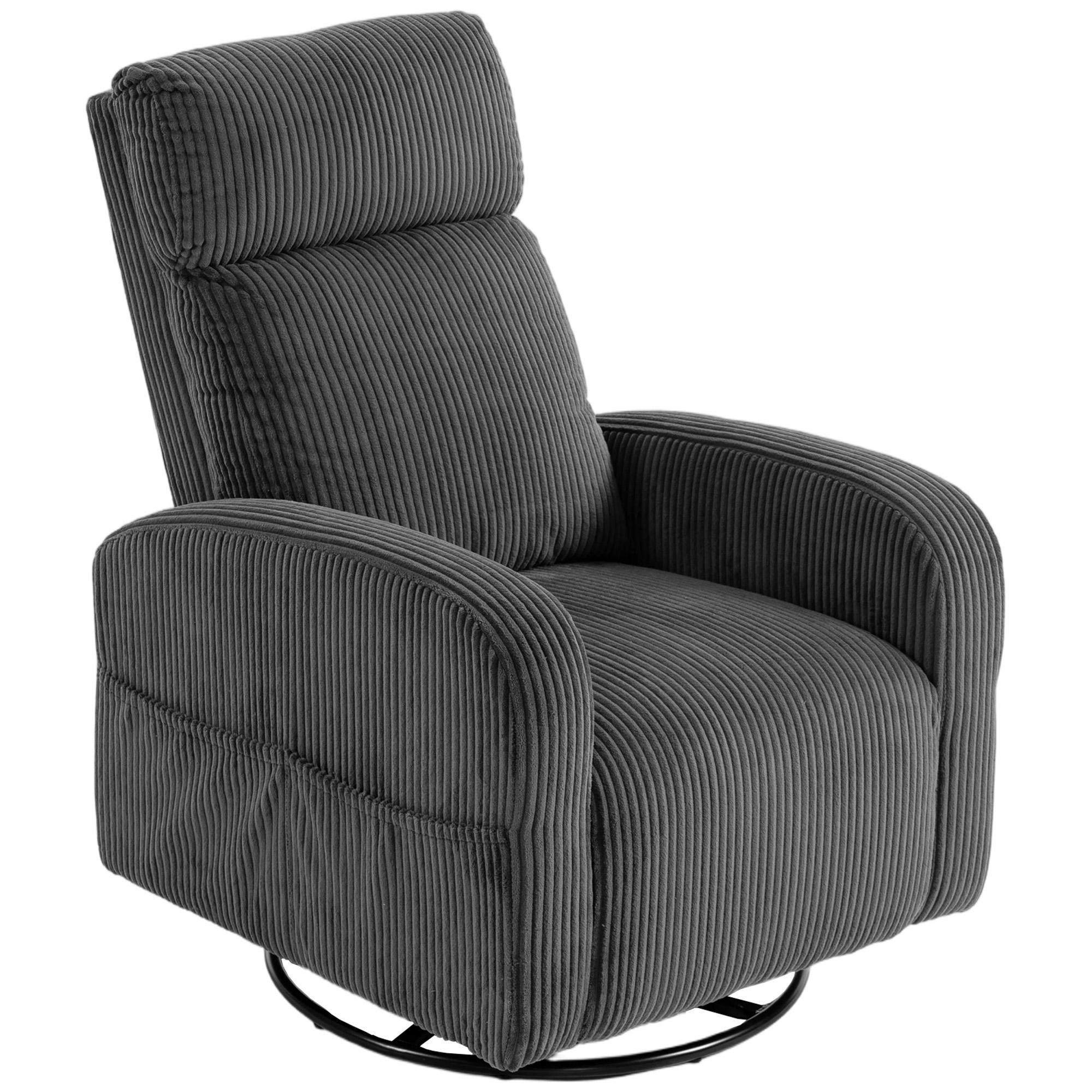 Dark Grey Corduroy Swivel Chair with Thick Padded Seat