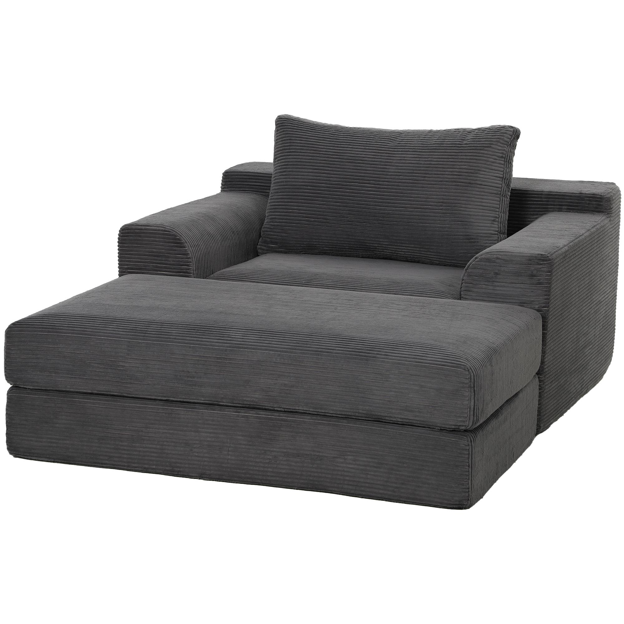 Dark Grey Corduroy Chair Bed with Pillow, 51.2-Inch Sleeper