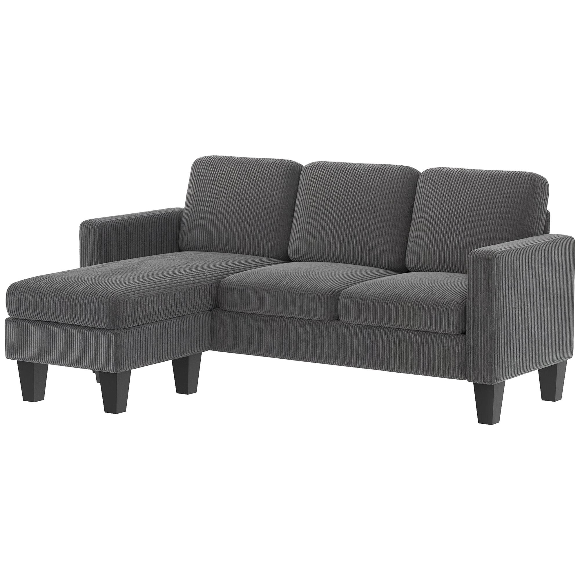 Dark Grey Corduroy L Couch with Changeable Chaise