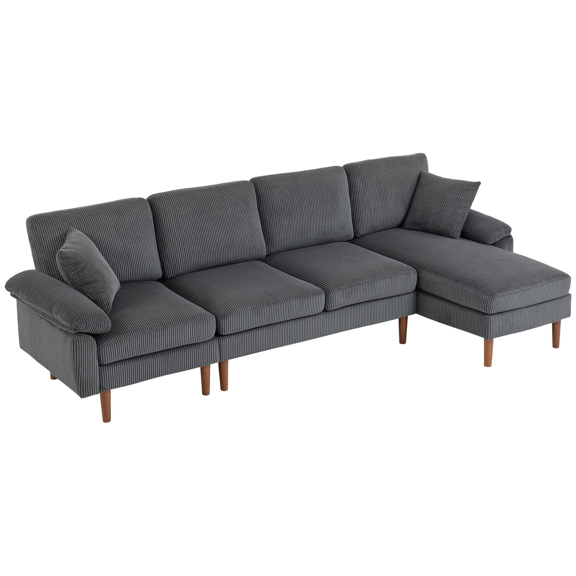 Dark Grey Corduroy Chaise Sectional with Reversible Lounge