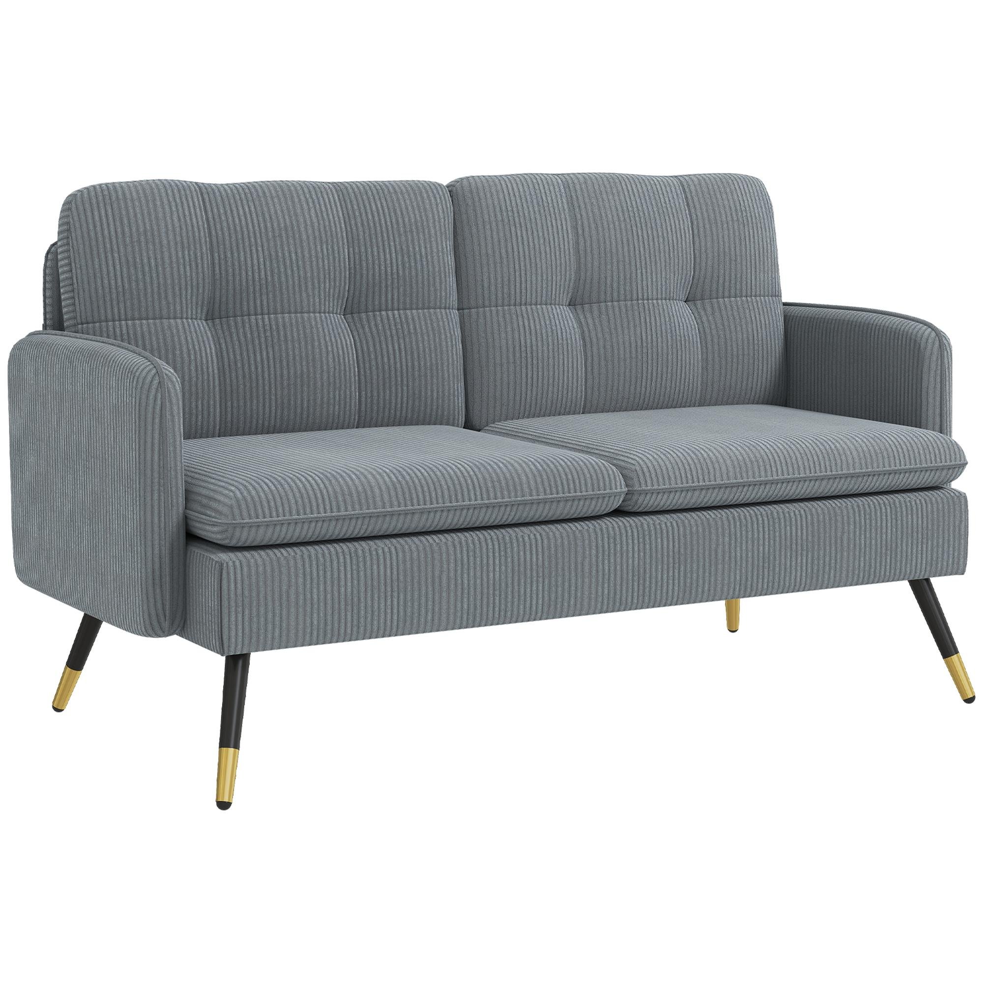 Dark Grey Corduroy Loveseat with Tufted Back, 54.7 in