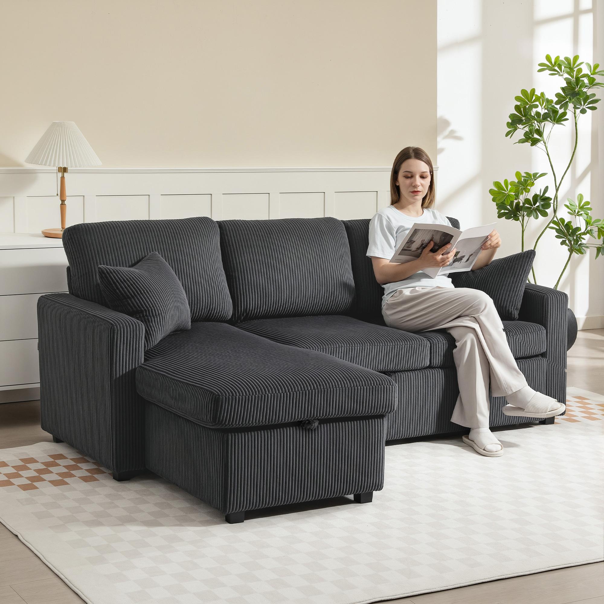 Dark Grey Storage Sofa Bed with Reversible Chaise