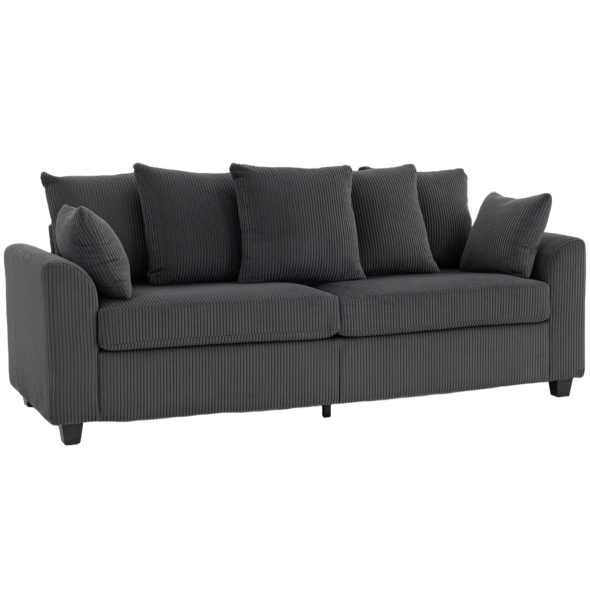 83.5 Inch Dark Grey Sofa with Corduroy Upholstery